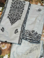 Ash and black full embroiderey - Chanderi cotton unstitched material - ATB ✨️ - All things Beautiful ✨️