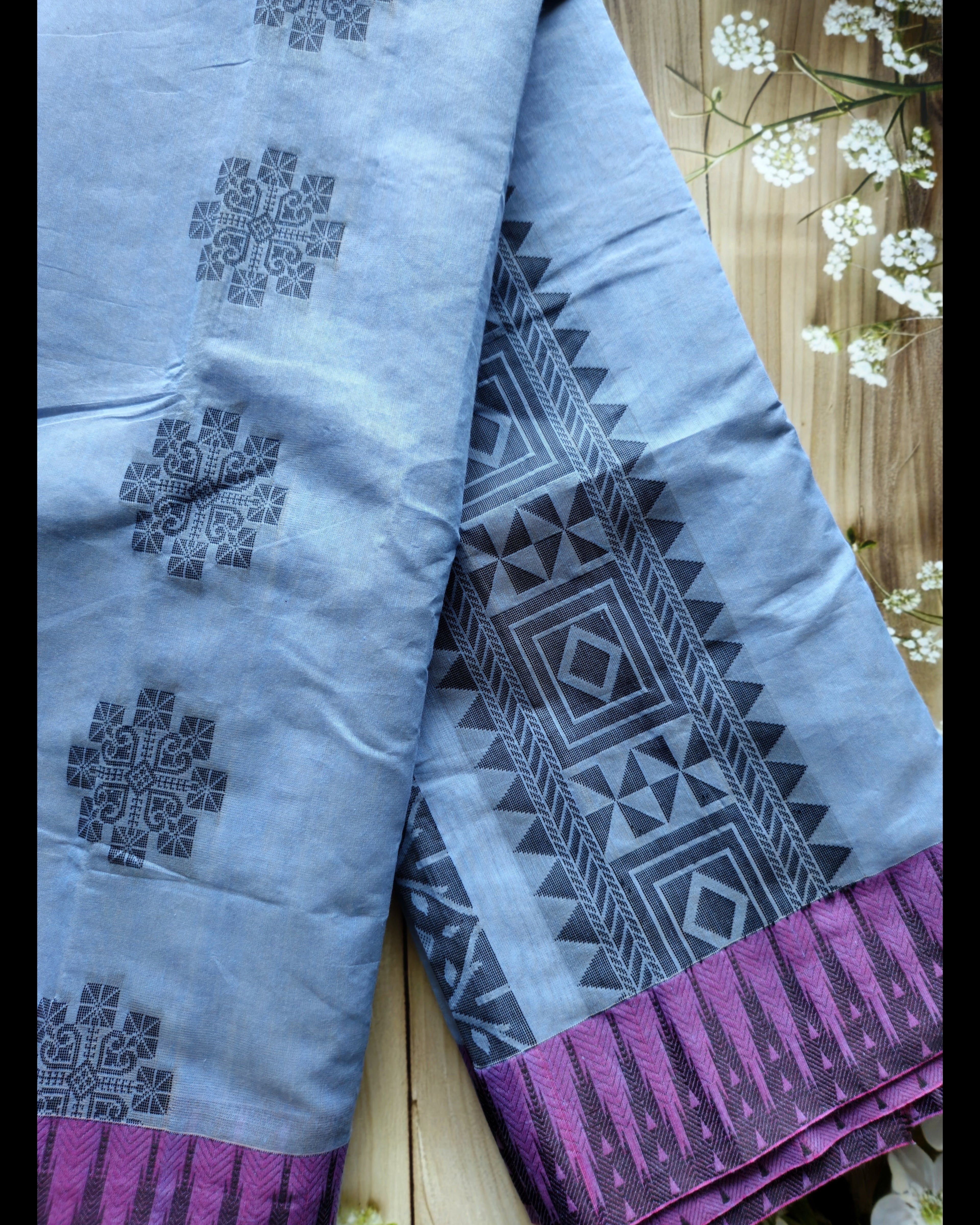 Ash blue- Premium Handwoven Jute Cotton saree - ATB - All things Beautiful ✨️