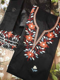 Black Embroidery Cotton Fabric Unstitched Material - ATB - All things Beautiful ✨️