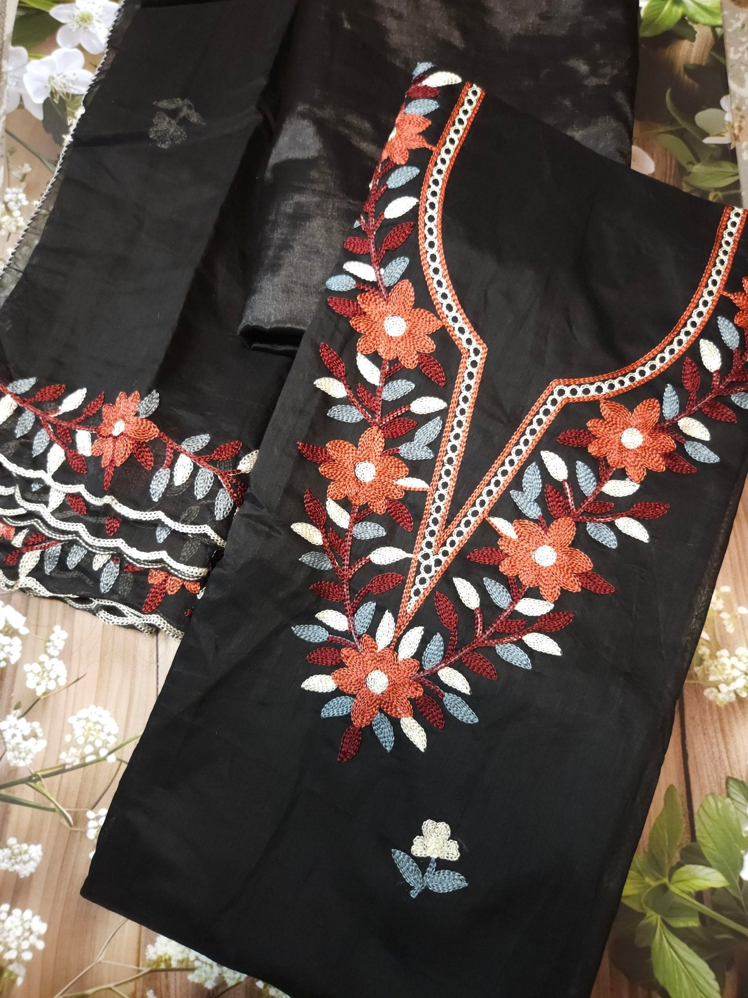 Black embroidery- Cotton unstitched material - ATB - All things Beautiful ✨️