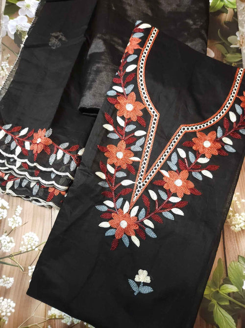 Black Embroidery Cotton Fabric Unstitched Material - ATB - All things Beautiful ✨️