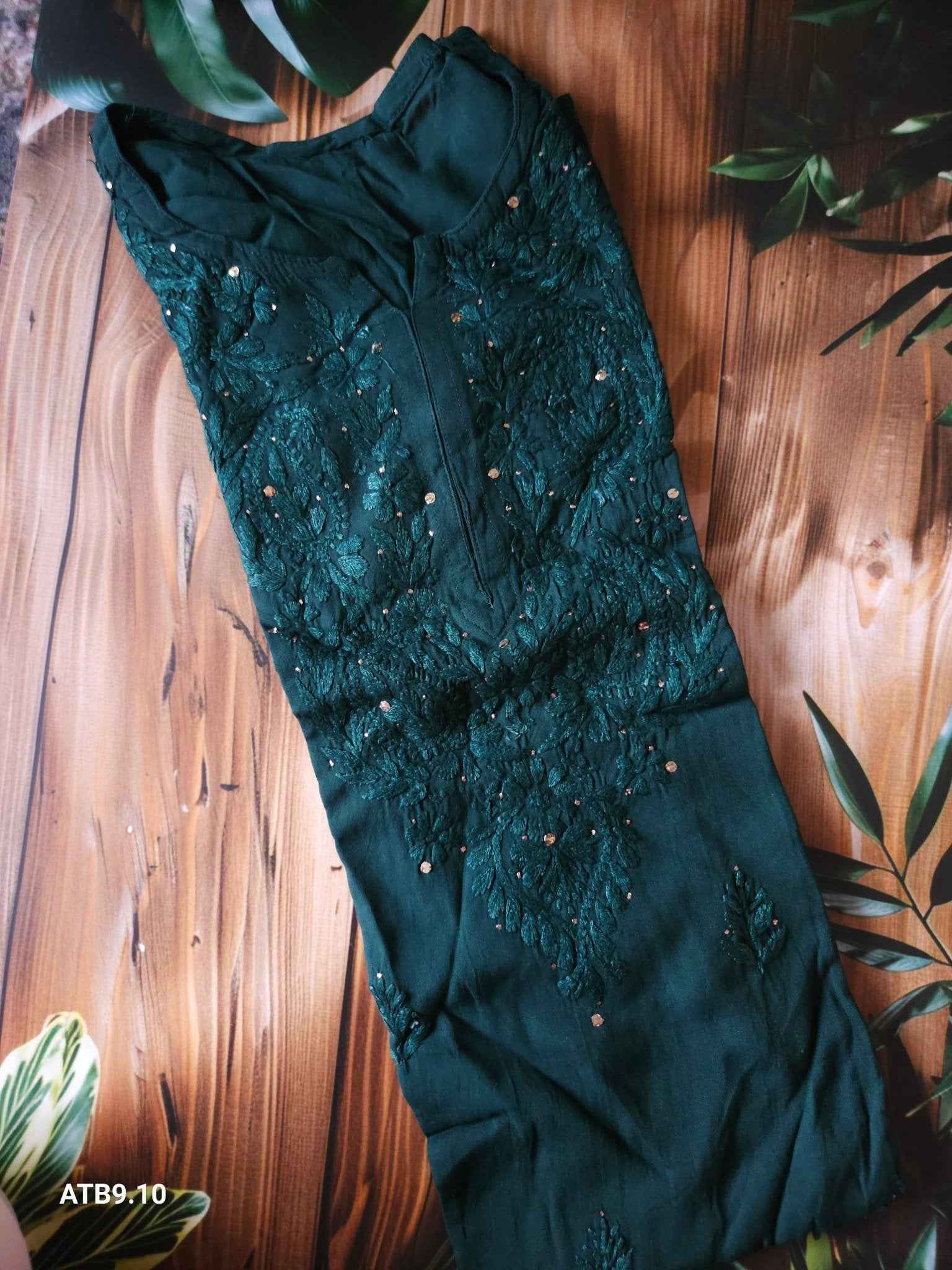 Bottle green - Mukaish work chikankari women's kurta- ATB - All things Beautiful ✨️