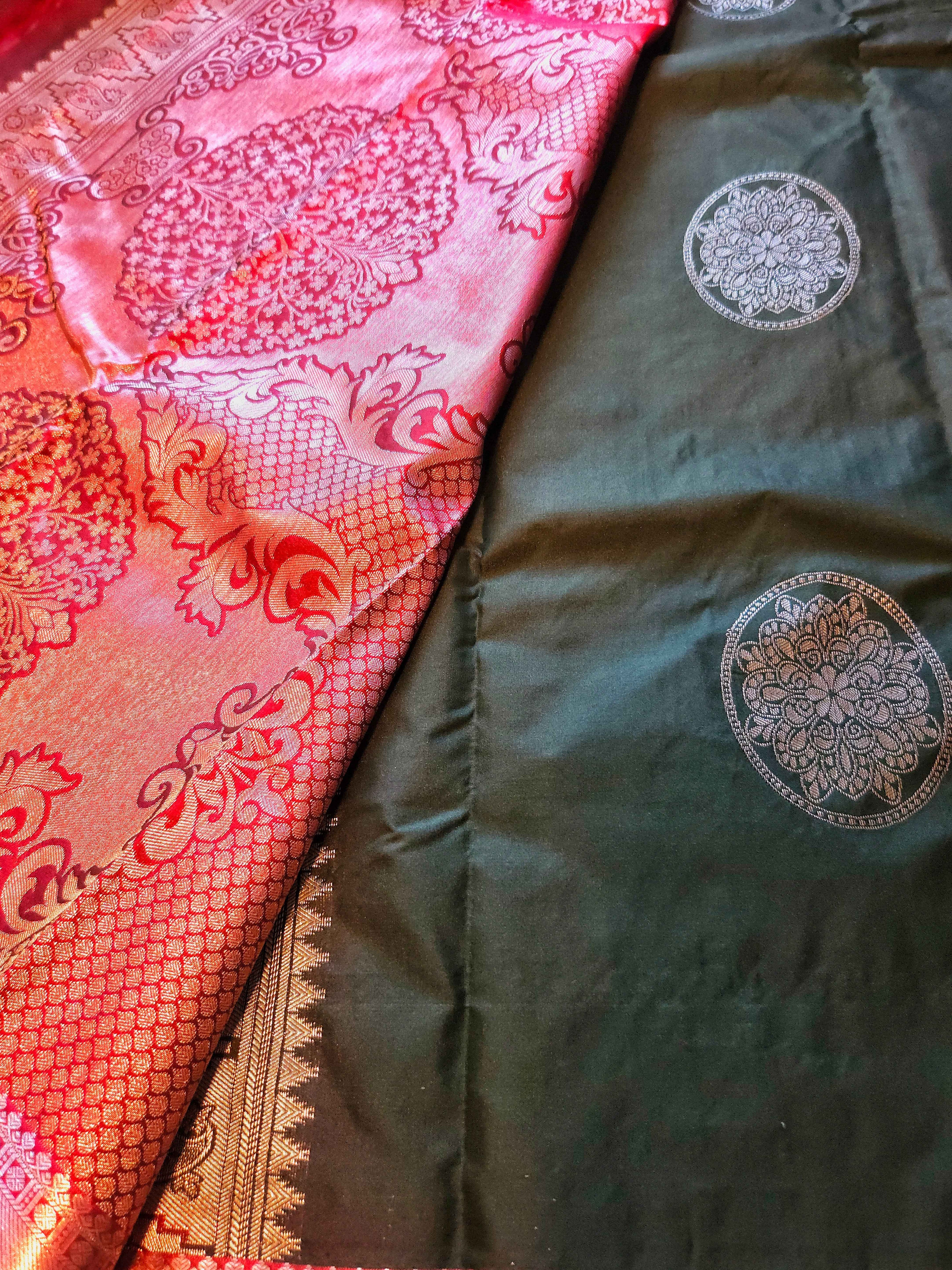 Bottle green- Semi Kanchi Silk saree - ATB - All things Beautiful ✨️