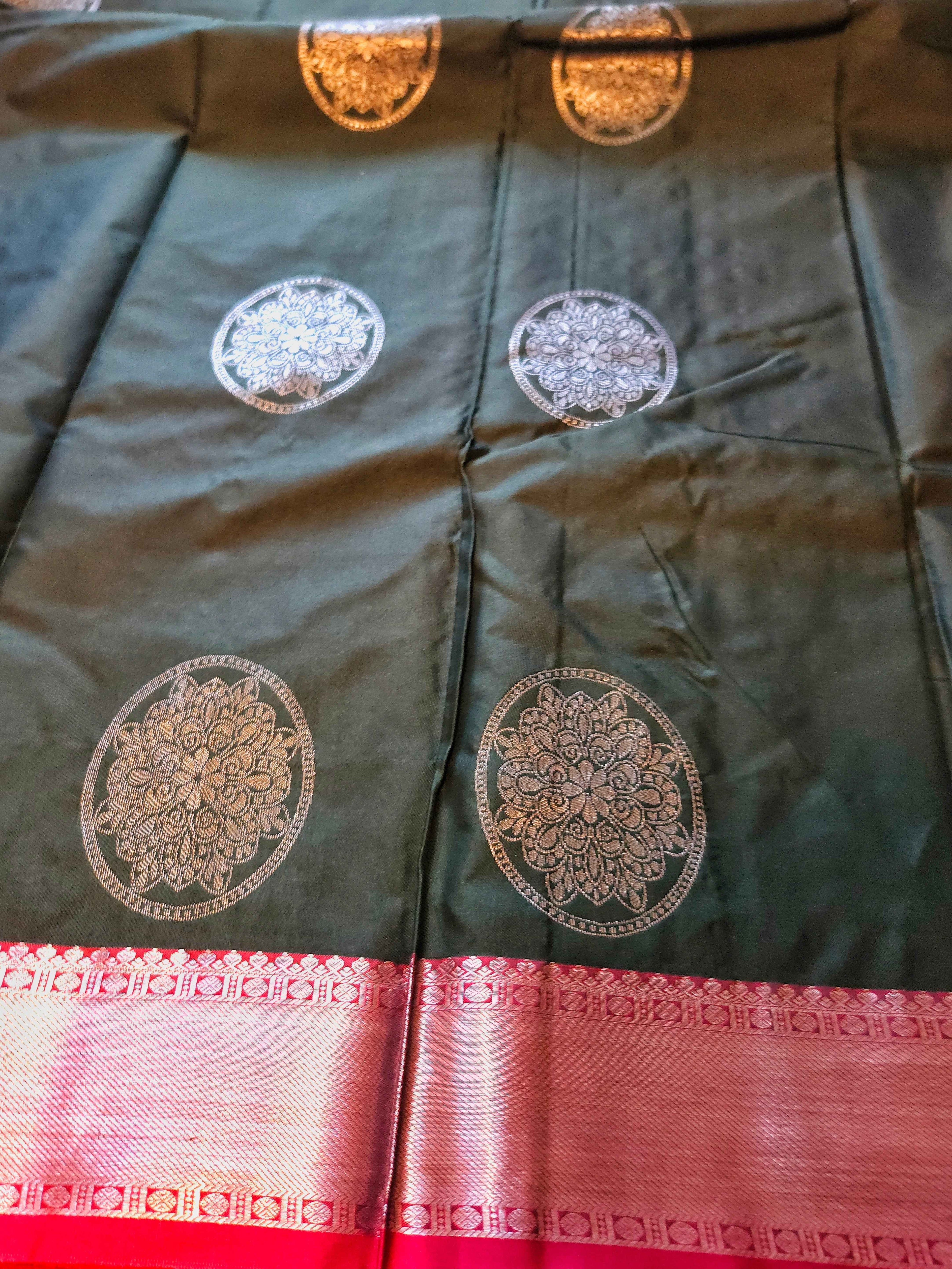 Bottle green- Semi Kanchi Silk saree - ATB - All things Beautiful ✨️