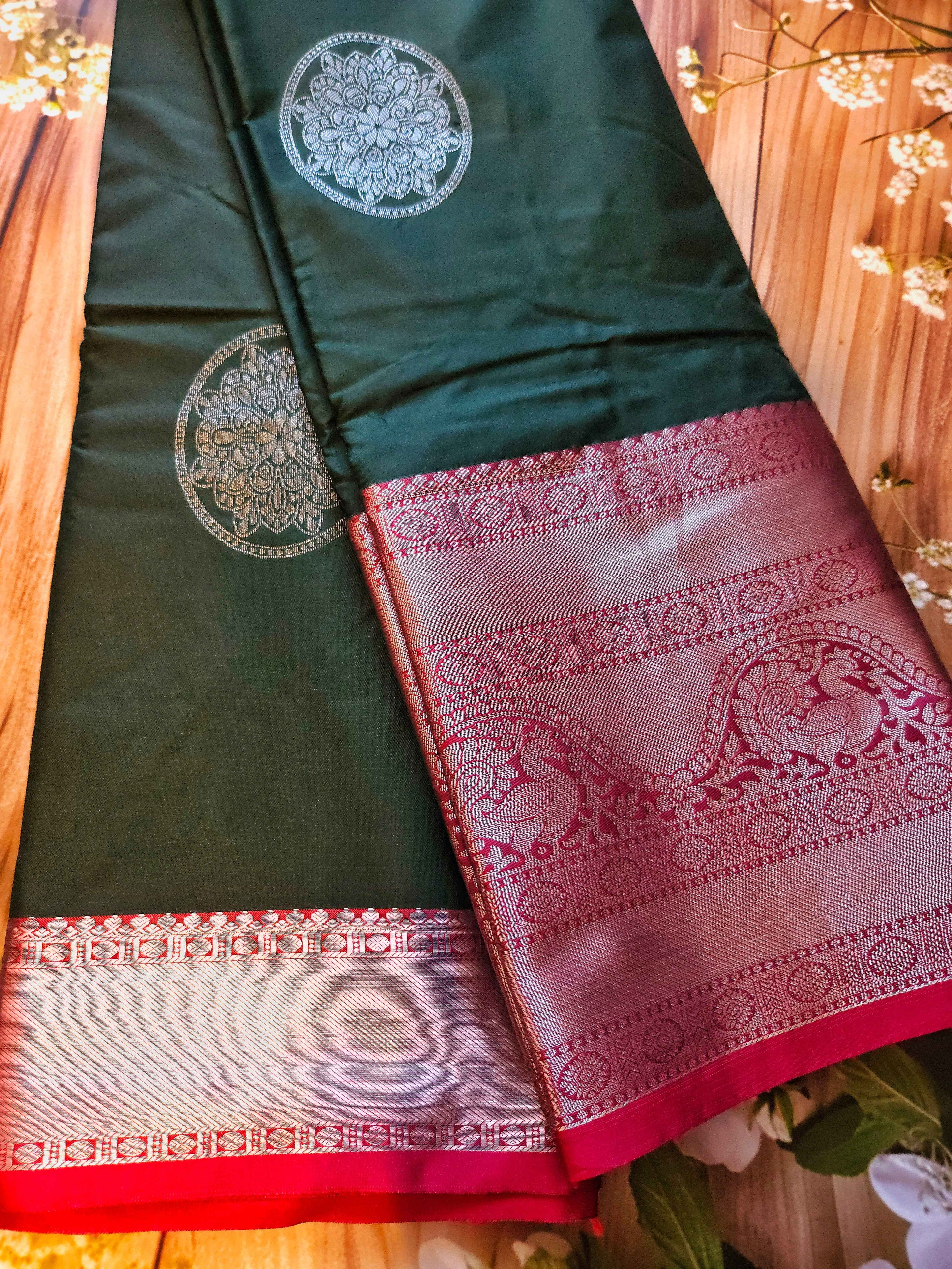 Bottle green- Semi Kanchi Silk saree - ATB - All things Beautiful ✨️