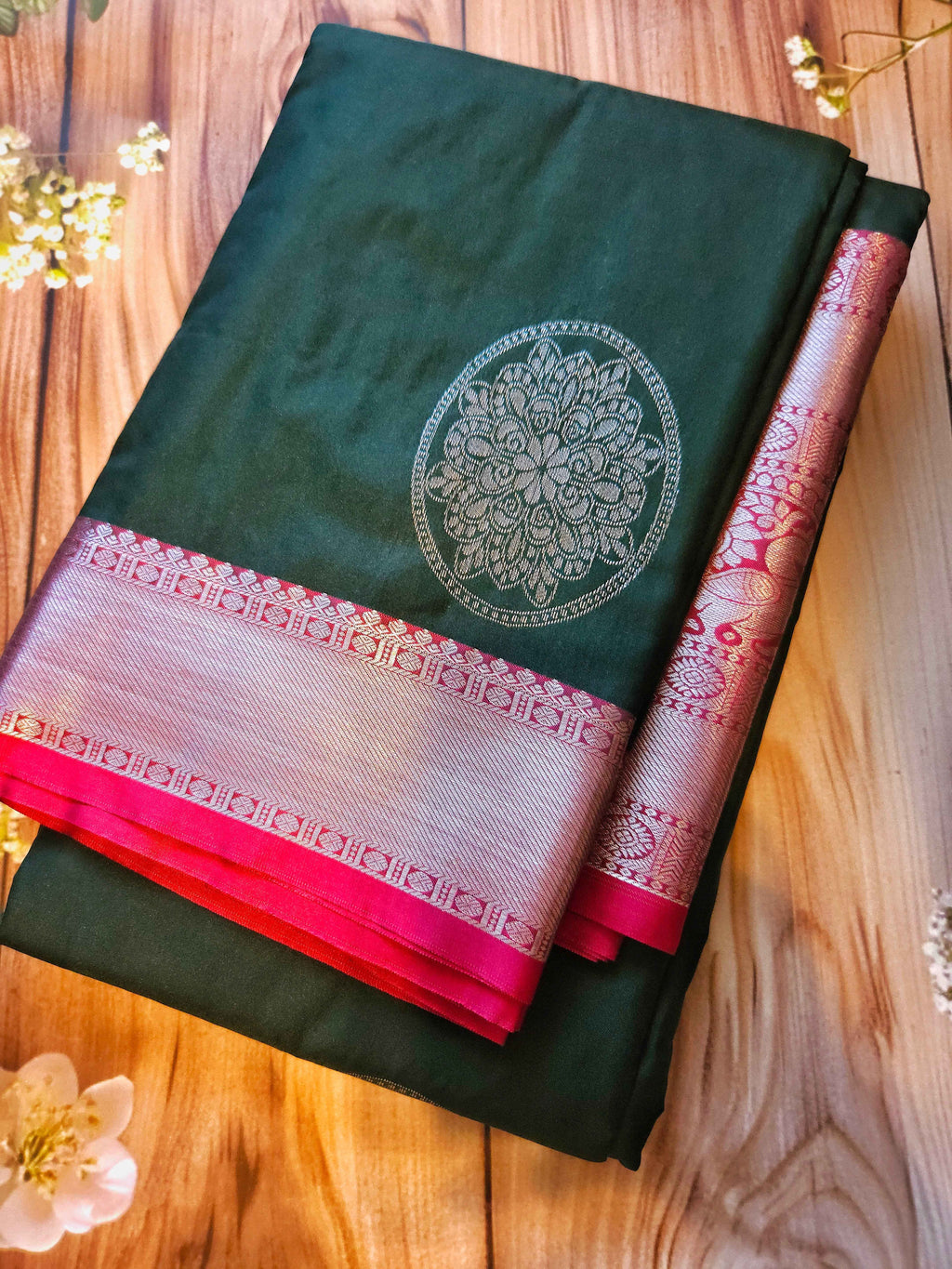 Bottle Green Semi Kanchi Silk Saree - Exquisite Elegance by ATB