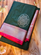Bottle Green Semi Kanchi Silk Saree - Exquisite Elegance by ATB