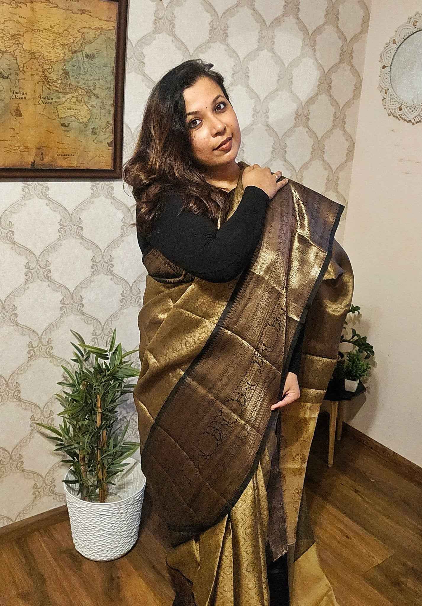 Coffee brown Kanchi Kora Saree