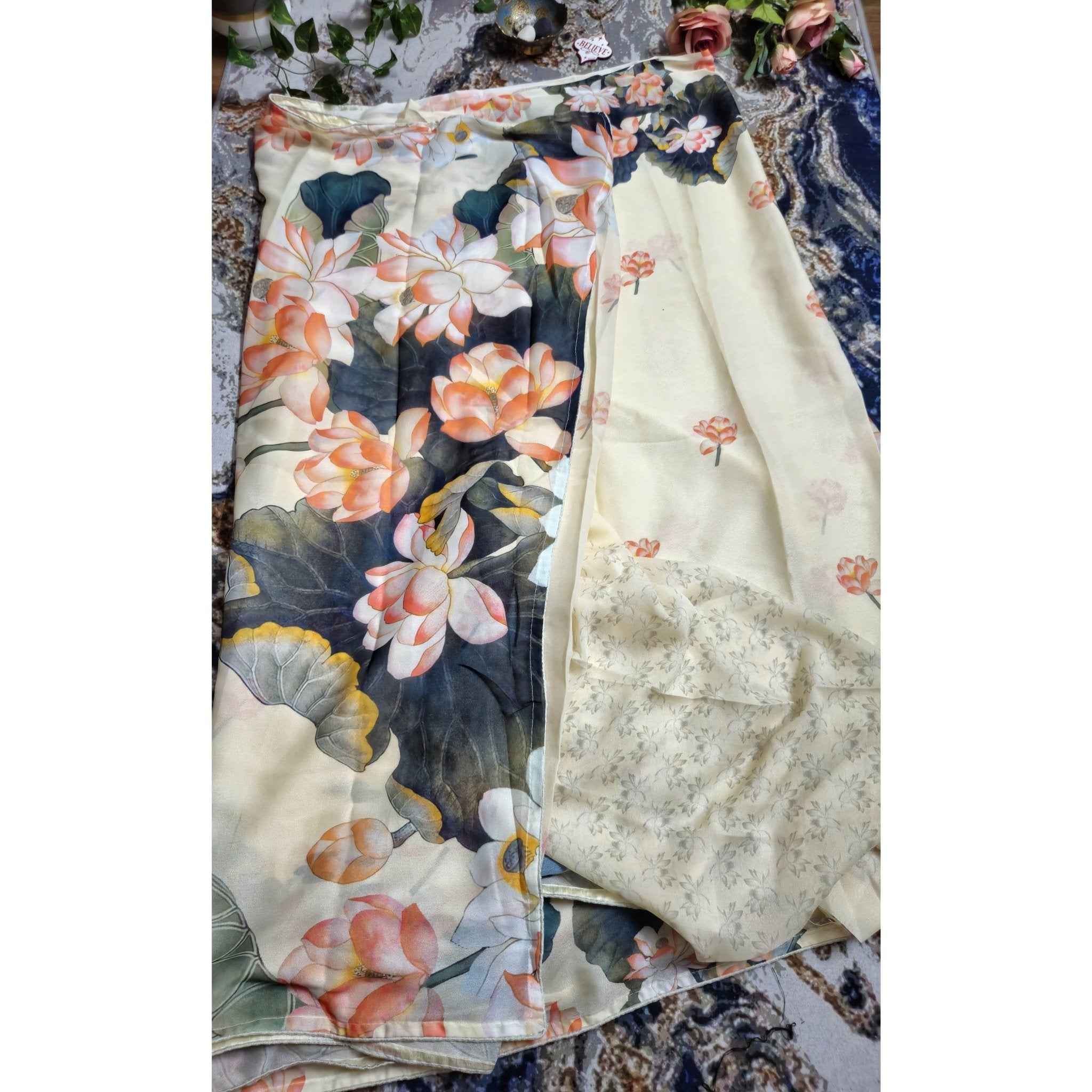 Digital print Moss Satin Saree - All things Beautiful ✨️