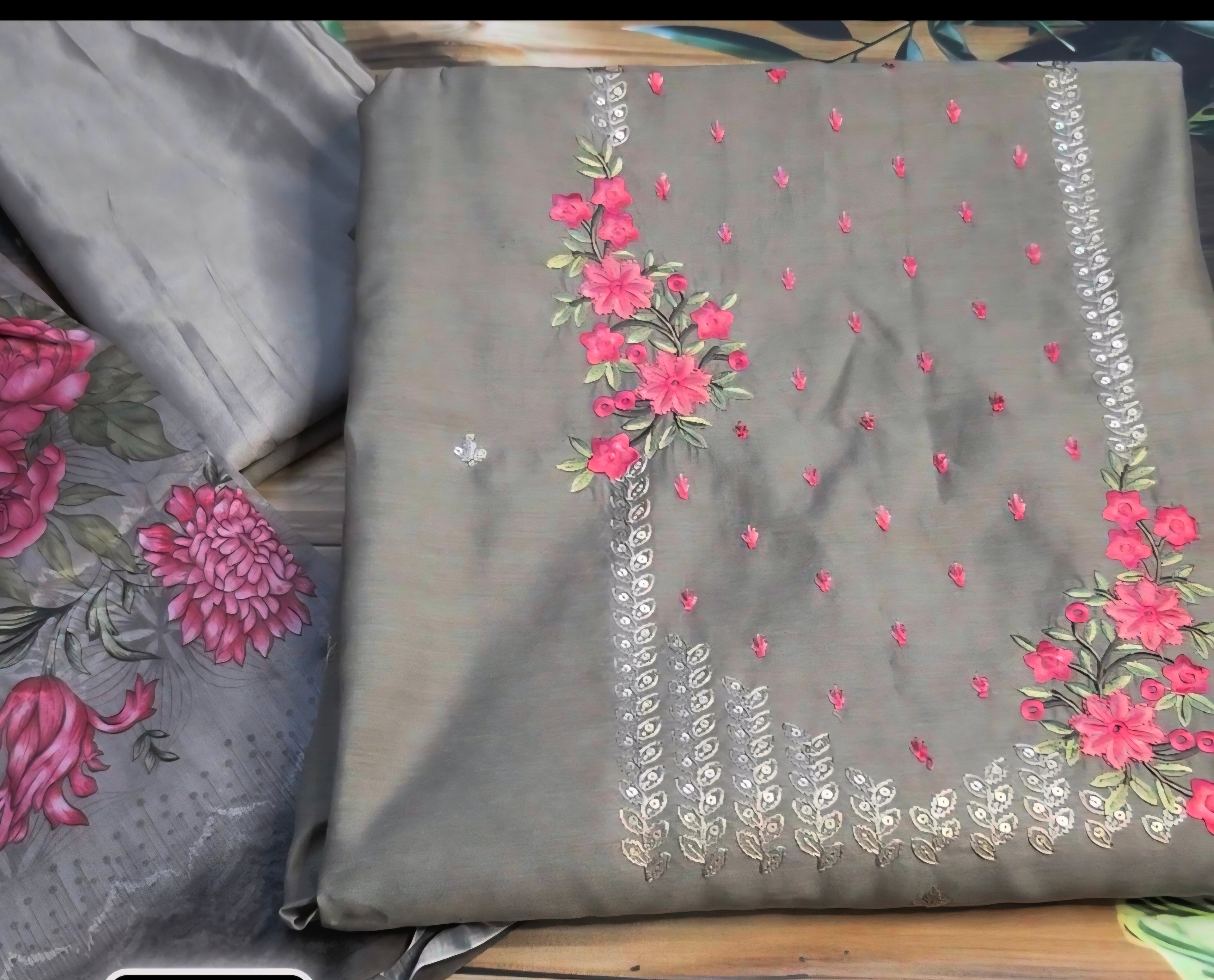 Dusty brown - embroidered cotton unstitched material - ATB - All things Beautiful ✨️