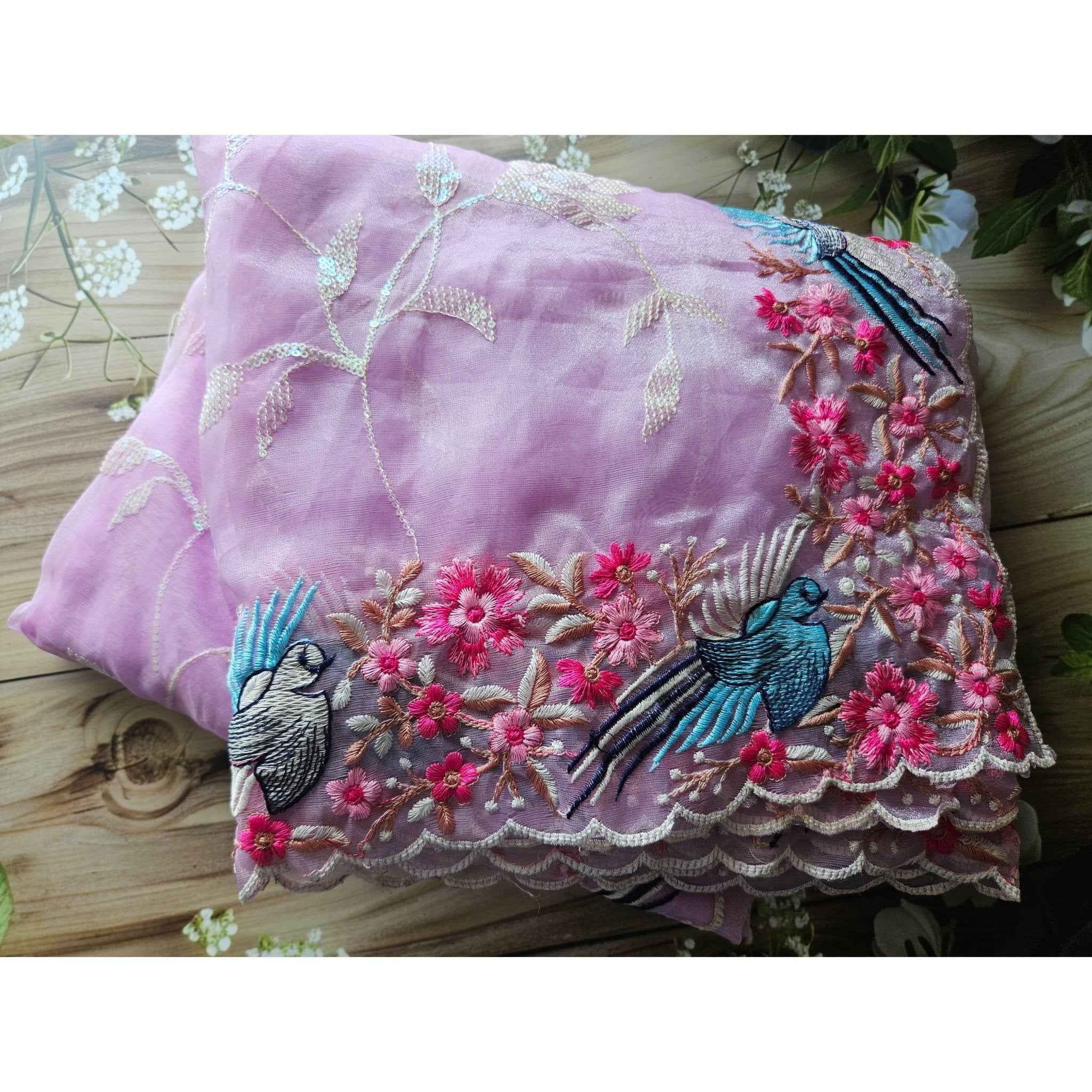 Organza saree- Bird embroidery- ATB - All things Beautiful ✨️