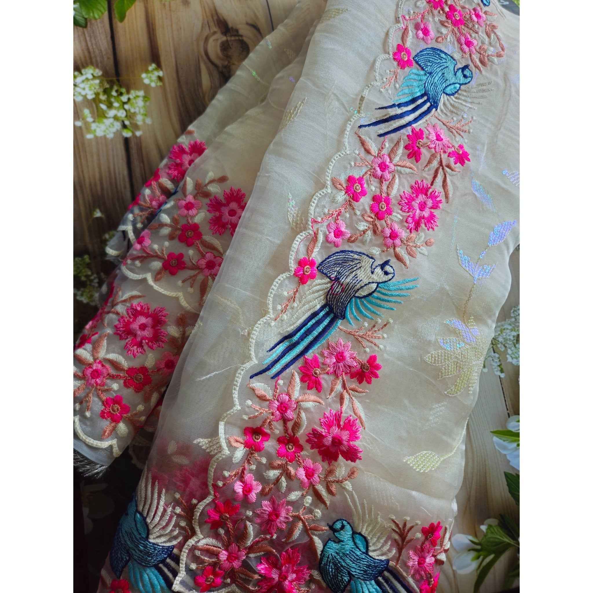 Organza saree- Bird embroidery- ATB - All things Beautiful ✨️