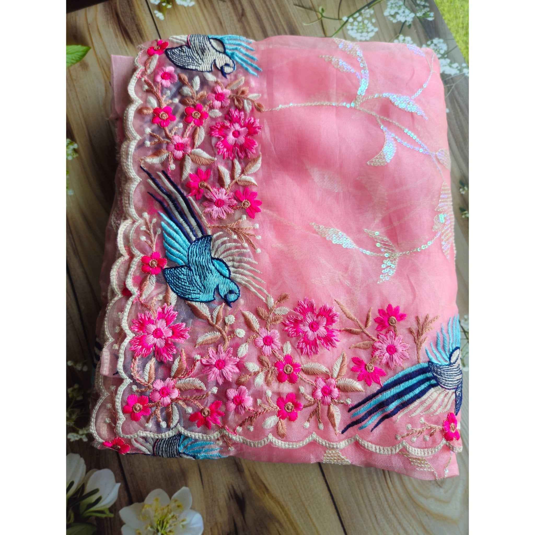 Organza saree- Bird embroidery- ATB - All things Beautiful ✨️
