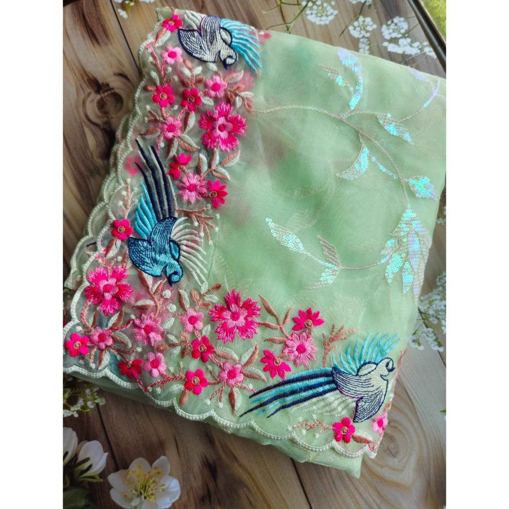 Organza saree- Bird embroidery- ATB