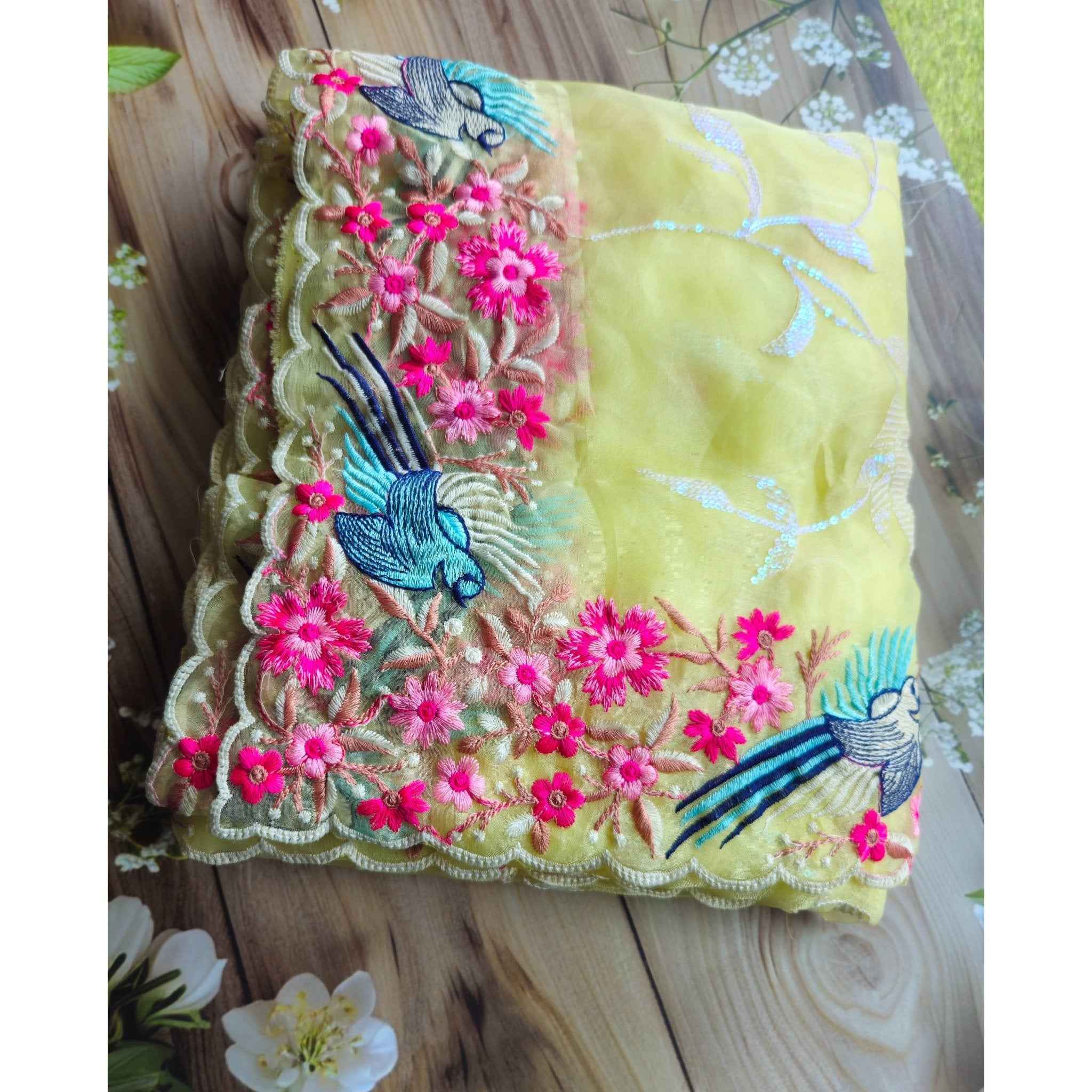 Organza saree- Bird embroidery- ATB - All things Beautiful ✨️