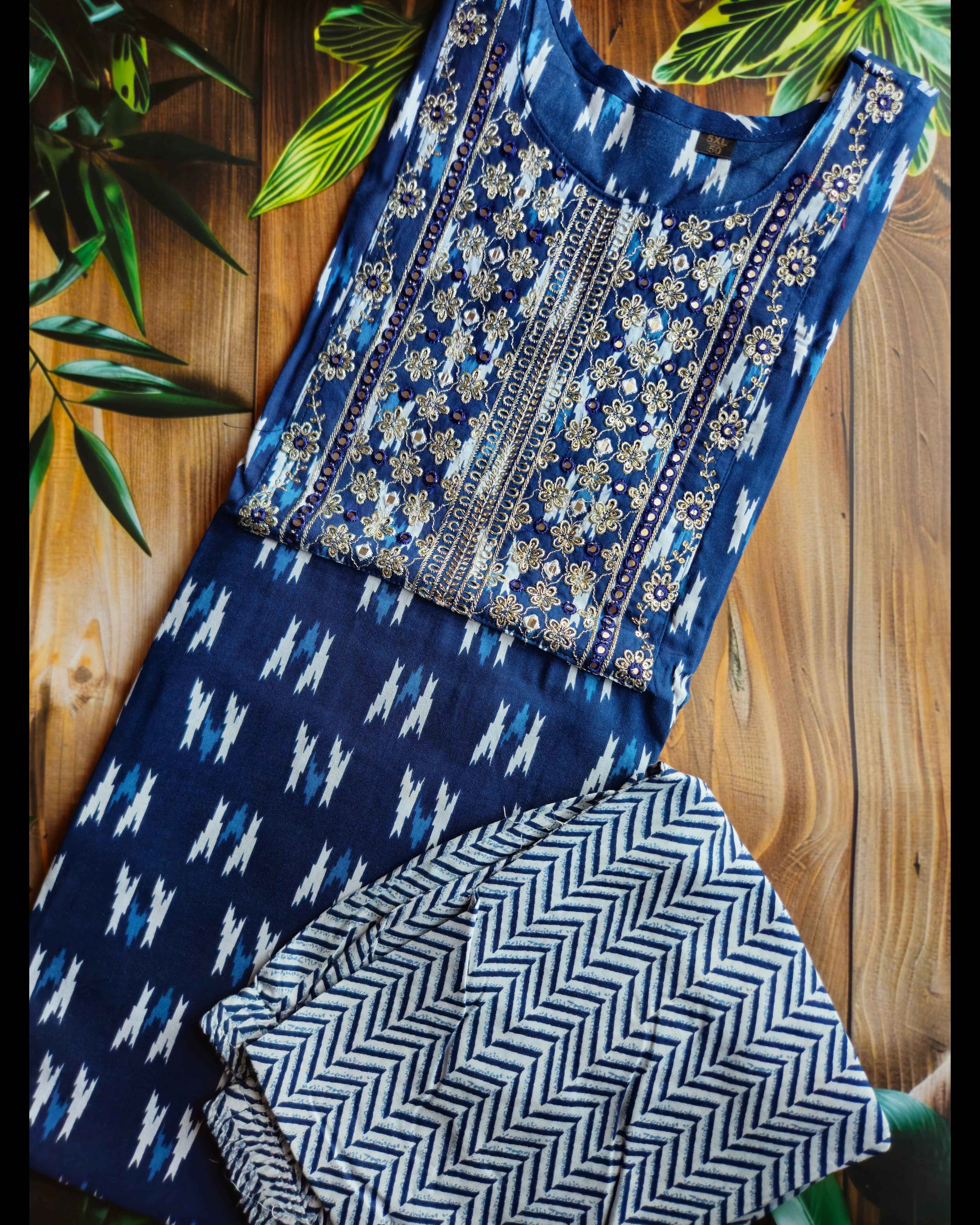 Ikkat print kurta set - curvy collection- ATB