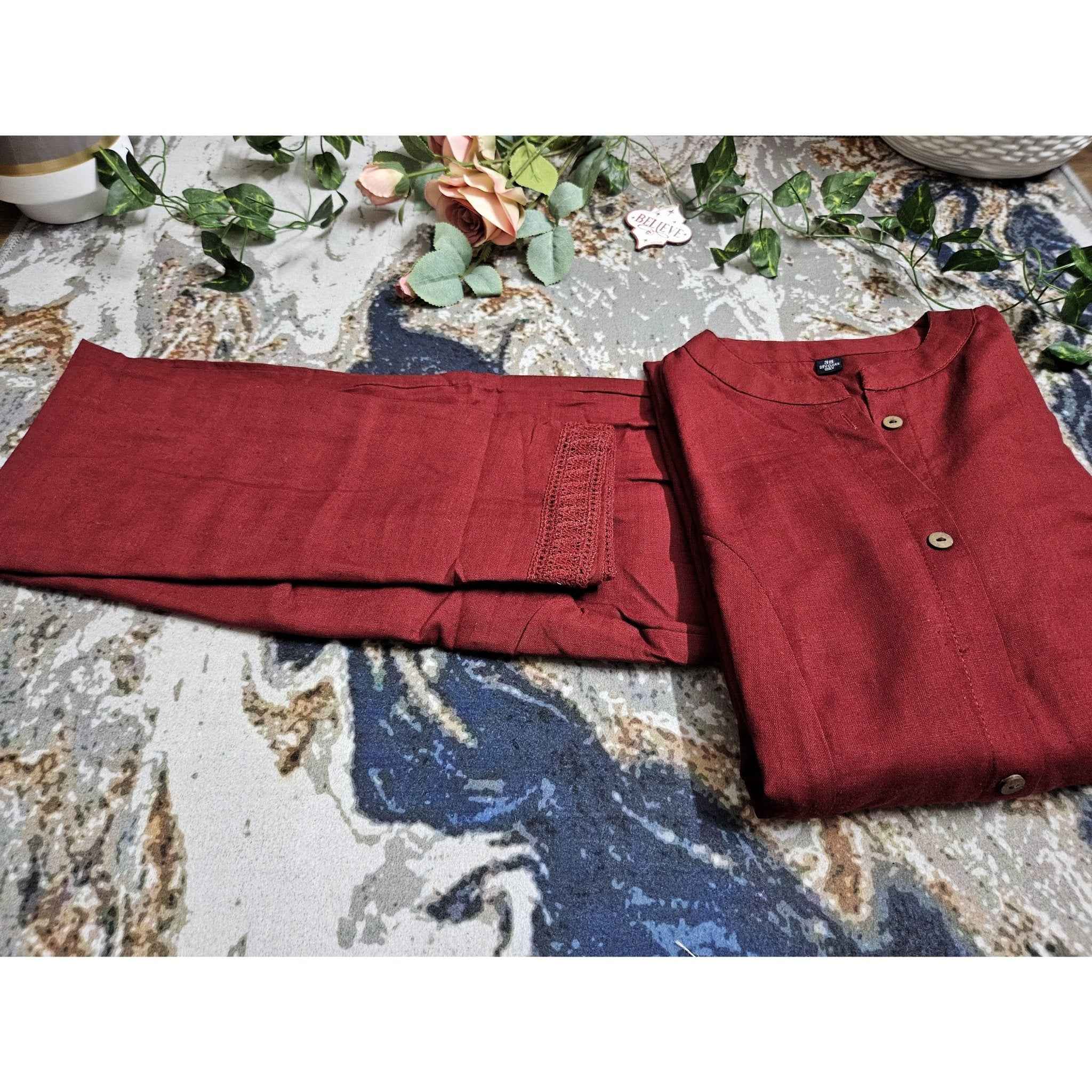 Maroon mirrorwork Kurta pant set - ATB - All things Beautiful ✨️
