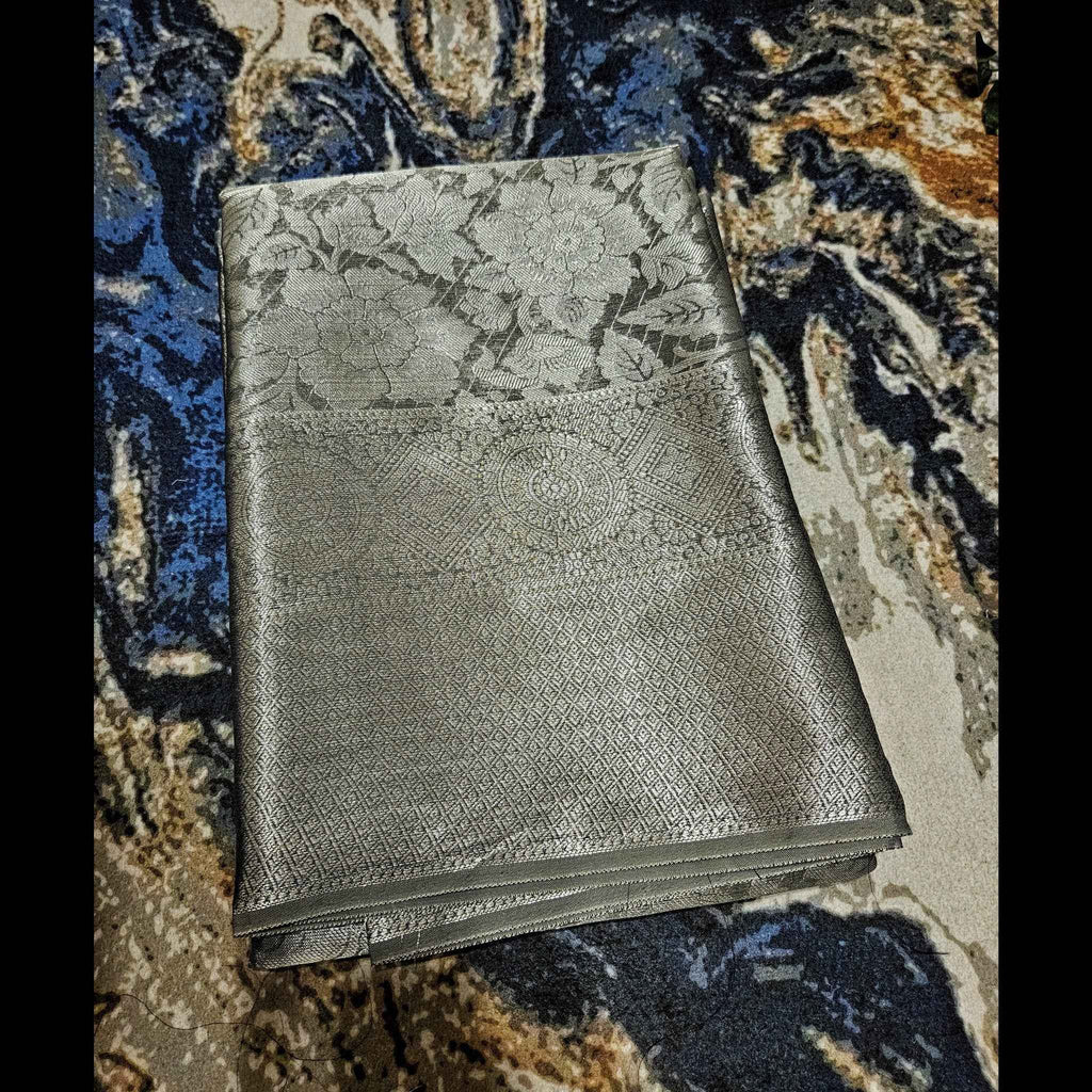 Metallic Grey Kubera Pattu saree