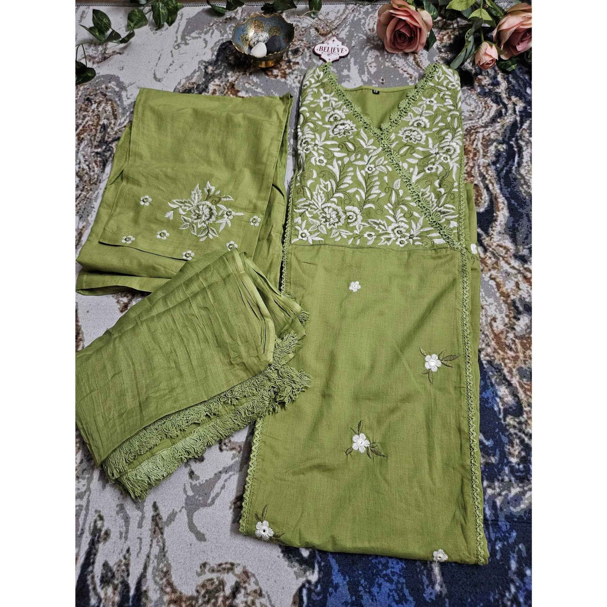 Olive green suit set with dupatta - ATB - All things Beautiful ✨️