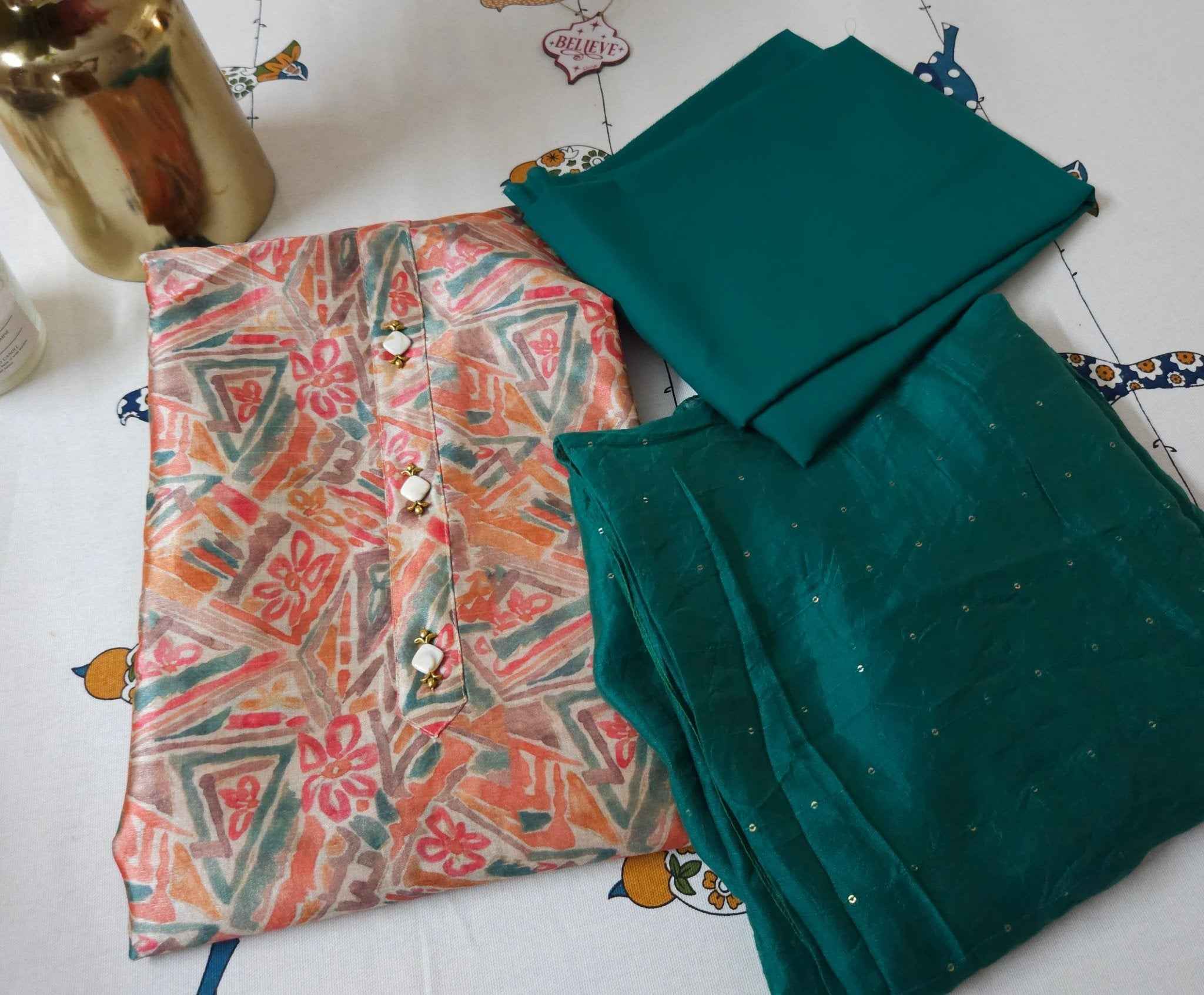 Orange- synthetic cotton unstitched material - ATB - All things Beautiful ✨️