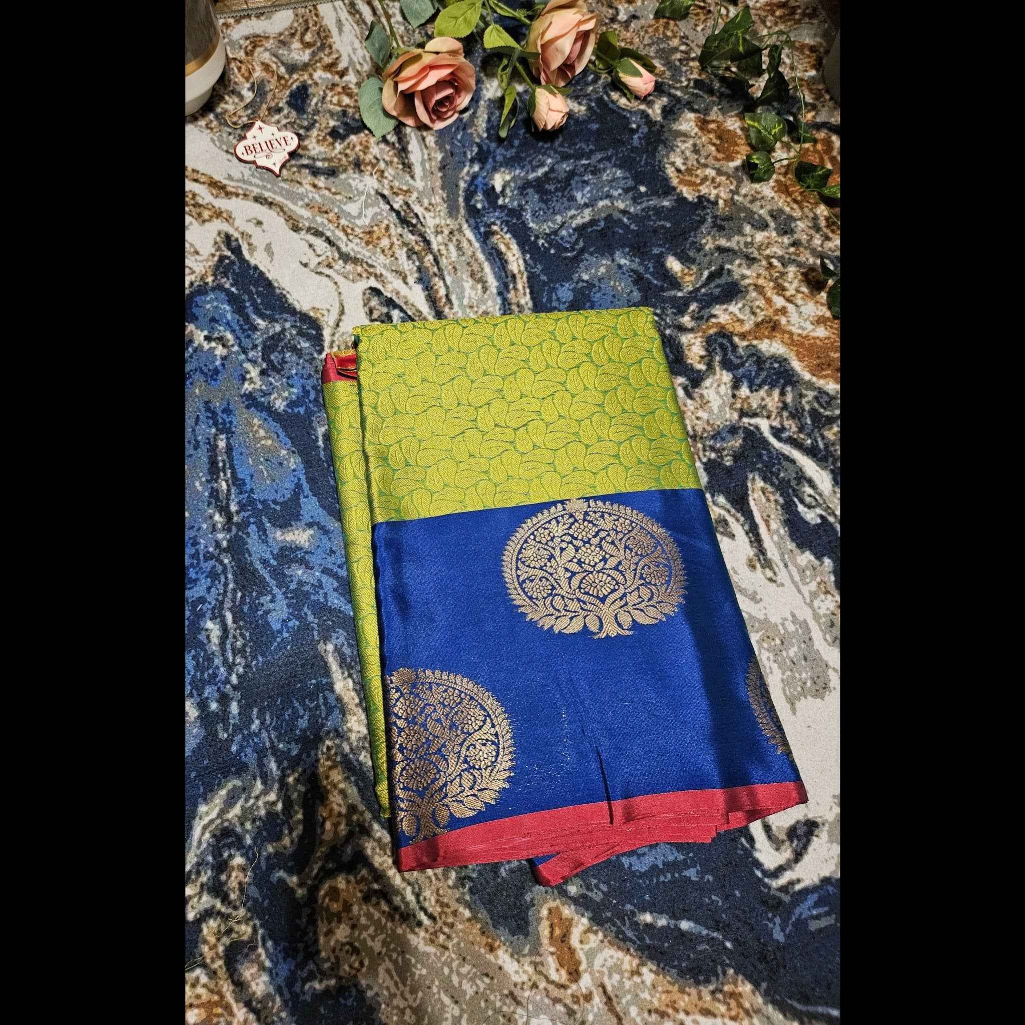 Parrot green Muslin Kora saree