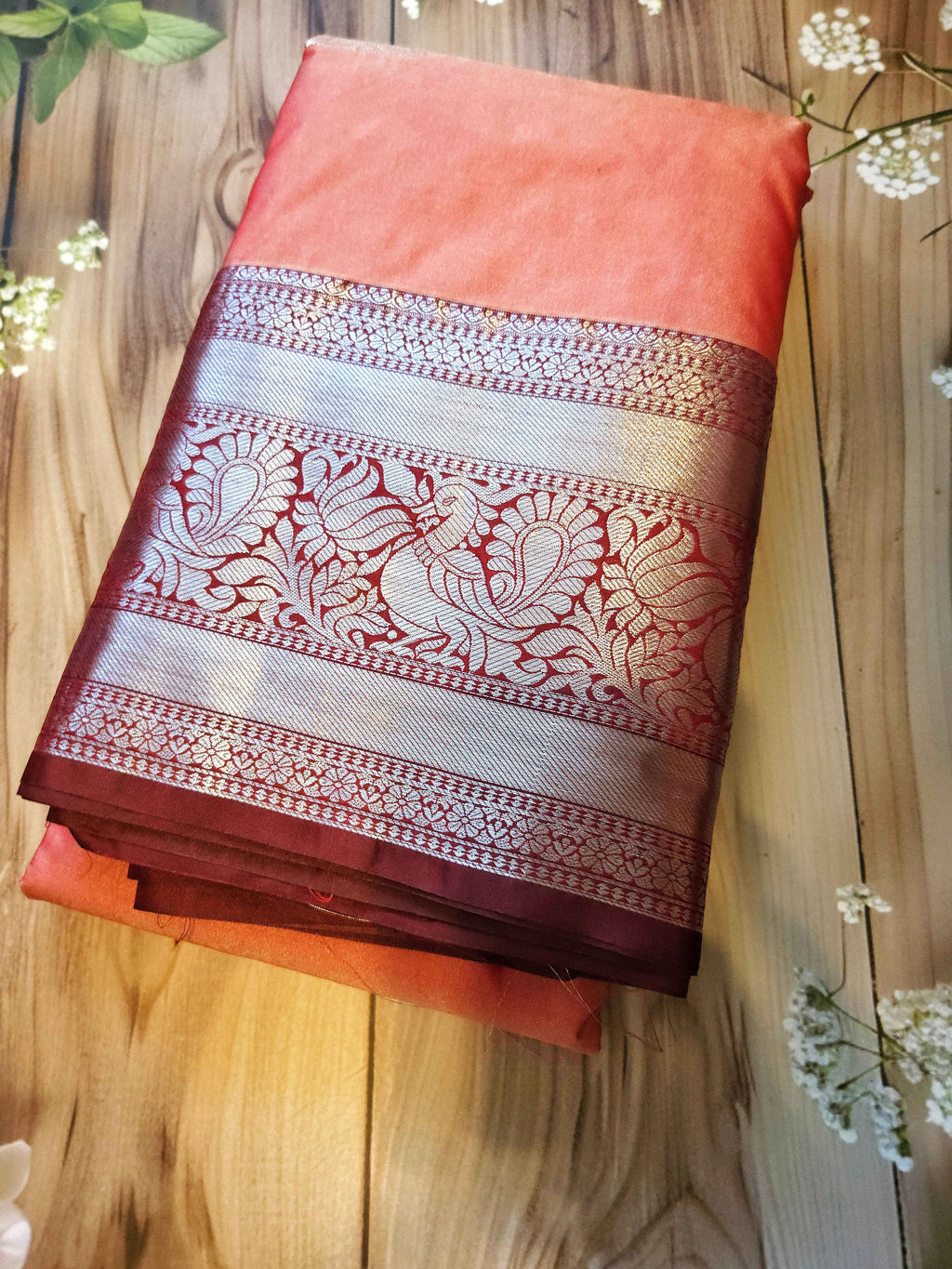 Peach Semi Kanchi Silk Saree - Elegant Indian Ethnic Wear by ATB