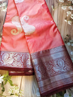 Peach Semi Kanchi Silk Saree - Elegant Indian Ethnic Wear by ATB