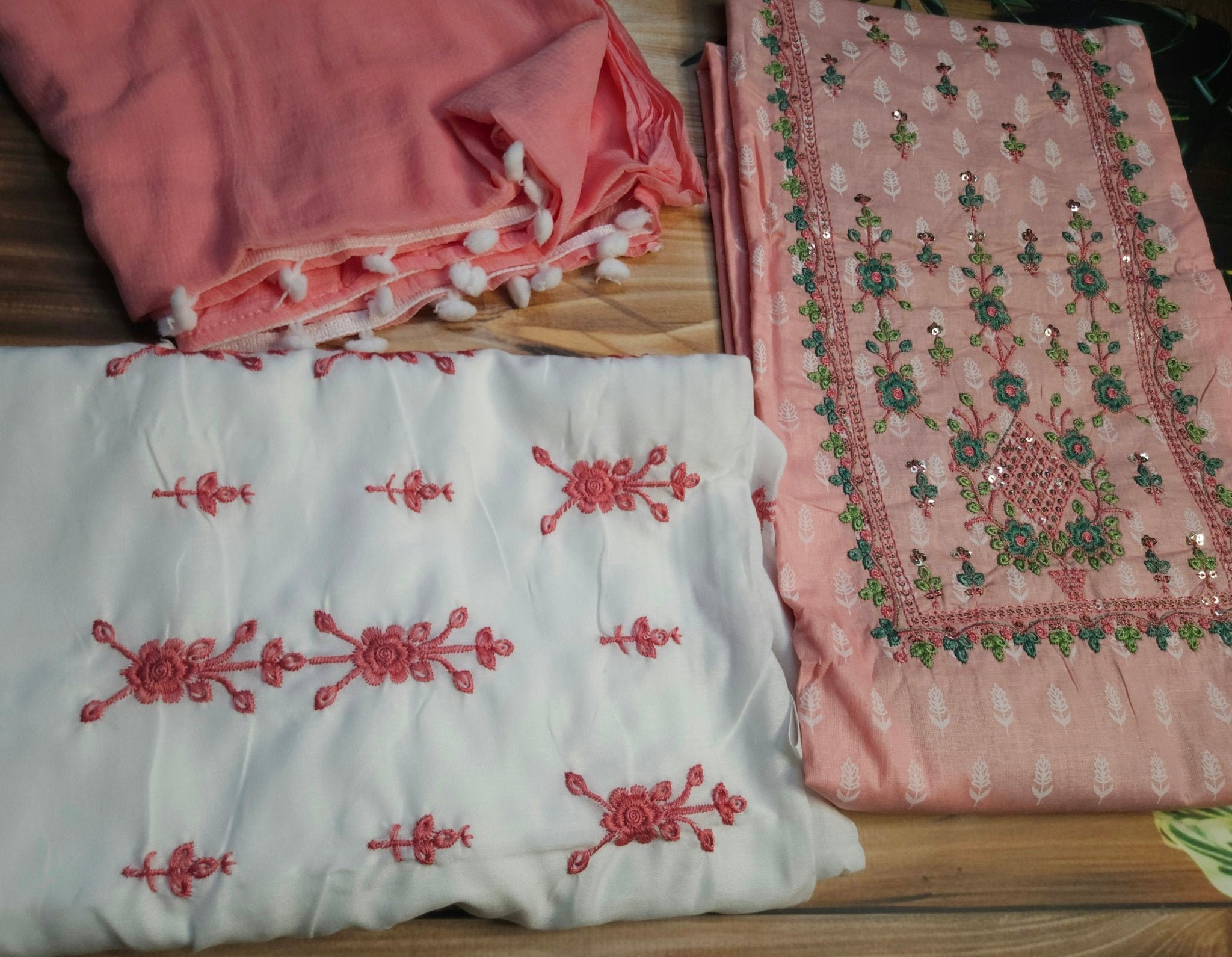 Pink- embroidered cotton unstitched material- ATB - All things Beautiful ✨️