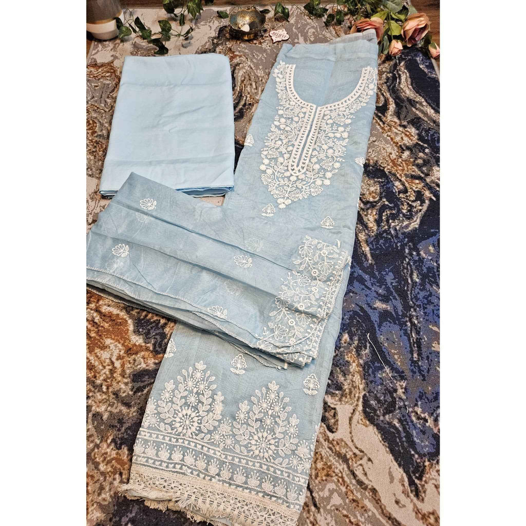 Powder Blue- Embroidered unstitched material- ATB