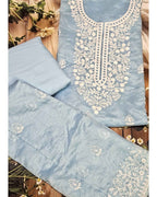 Powder Blue- Embroidered unstitched material- ATB