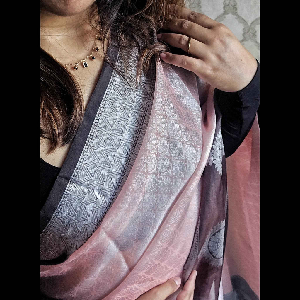 Salmon Pink Kora Muslin Saree