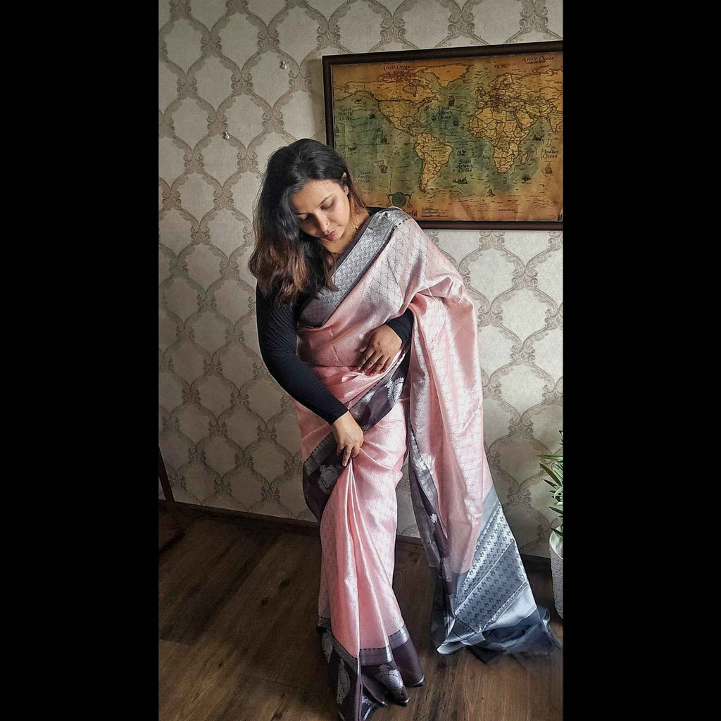 Salmon Pink Kora Muslin Saree