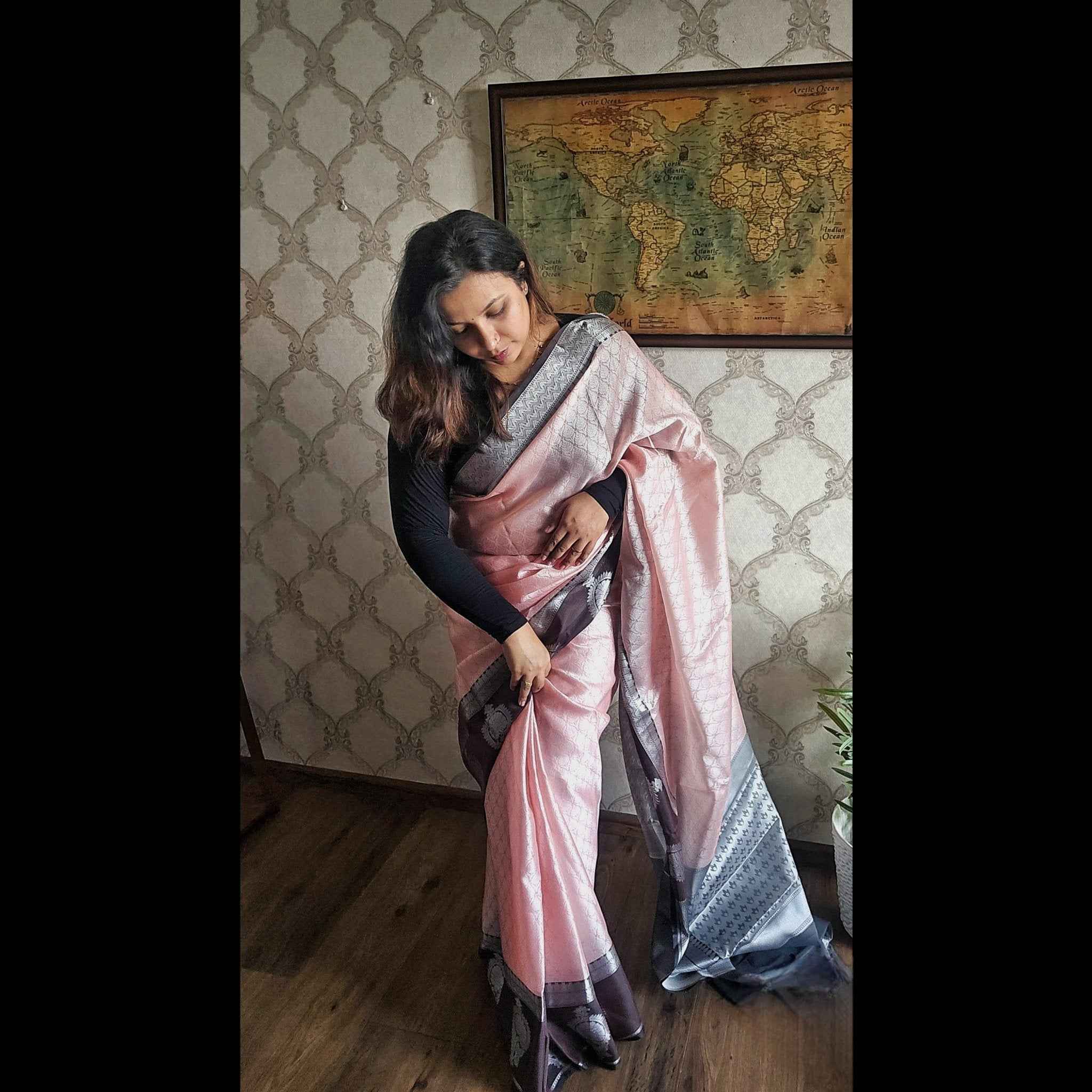 Salmon Pink Kora Muslin Saree - All things Beautiful ✨️