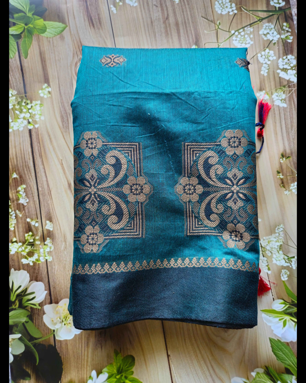 Teal Green Handwoven Sarees - Premium Jute Cotton Fibres, Handpicked & Handwoven by ATB