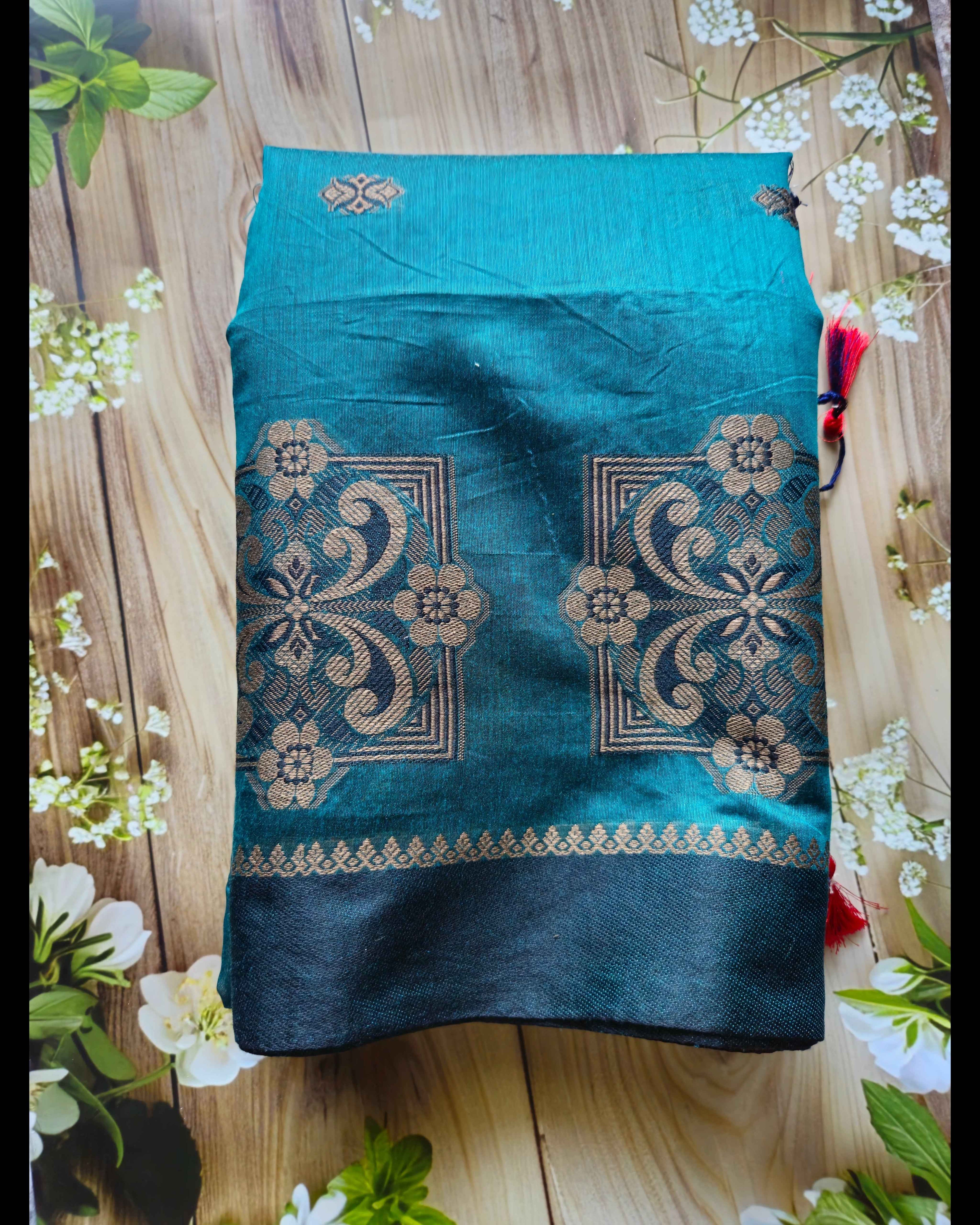 Teal Green Handwoven Sarees - Premium Jute Cotton Fibres, Handpicked & Handwoven by ATB