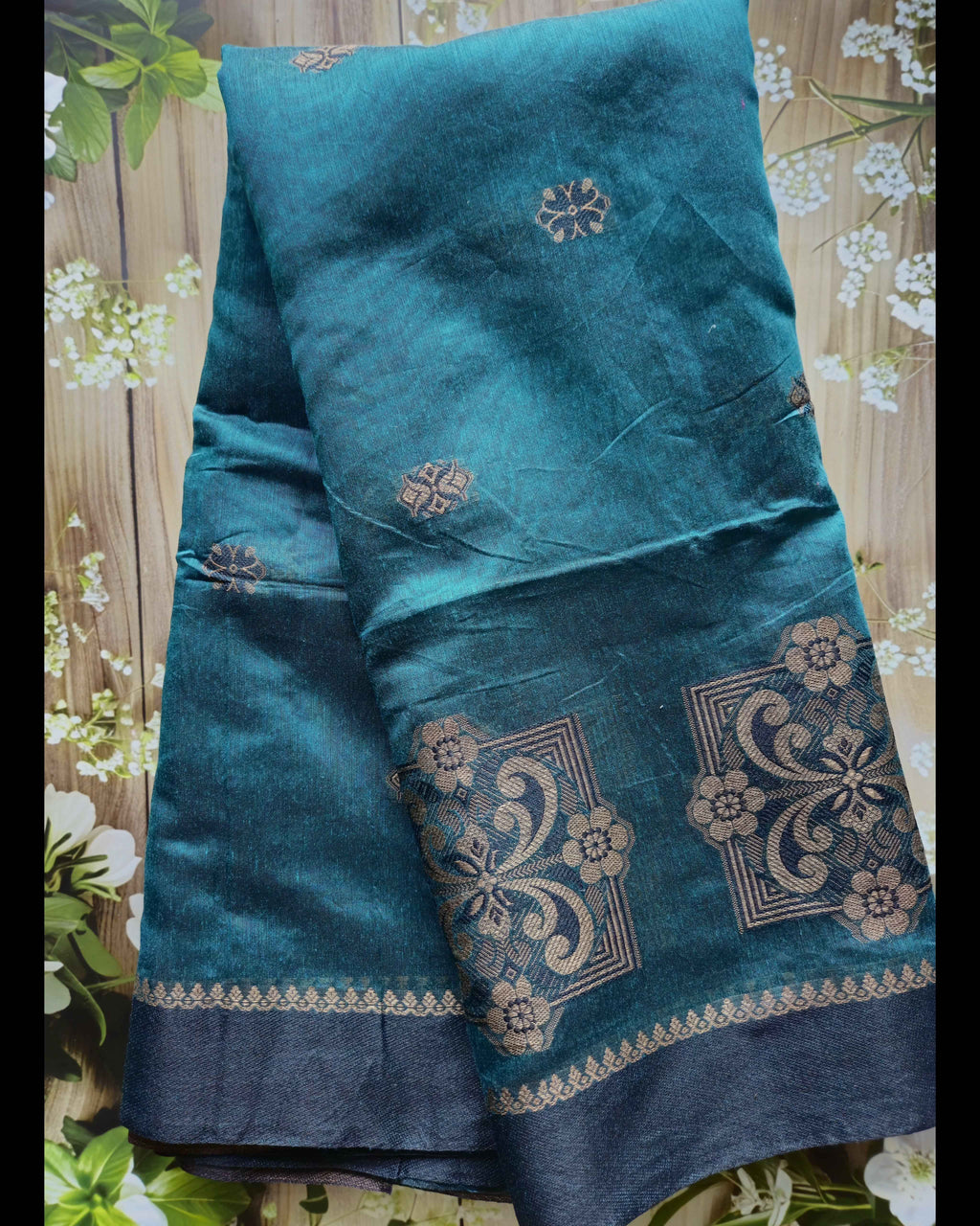 Teal Green Handwoven Sarees - Premium Jute Cotton Fibres, Handpicked & Handwoven by ATB