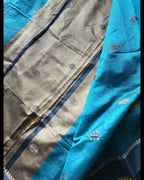 Teal Green Handwoven Sarees - Premium Jute Cotton Fibres, Handpicked & Handwoven by ATB