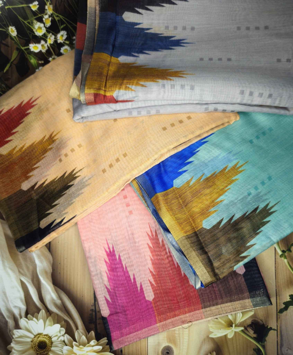 Temple Border Cotton Sarees - Elegant Slub Design by ATB