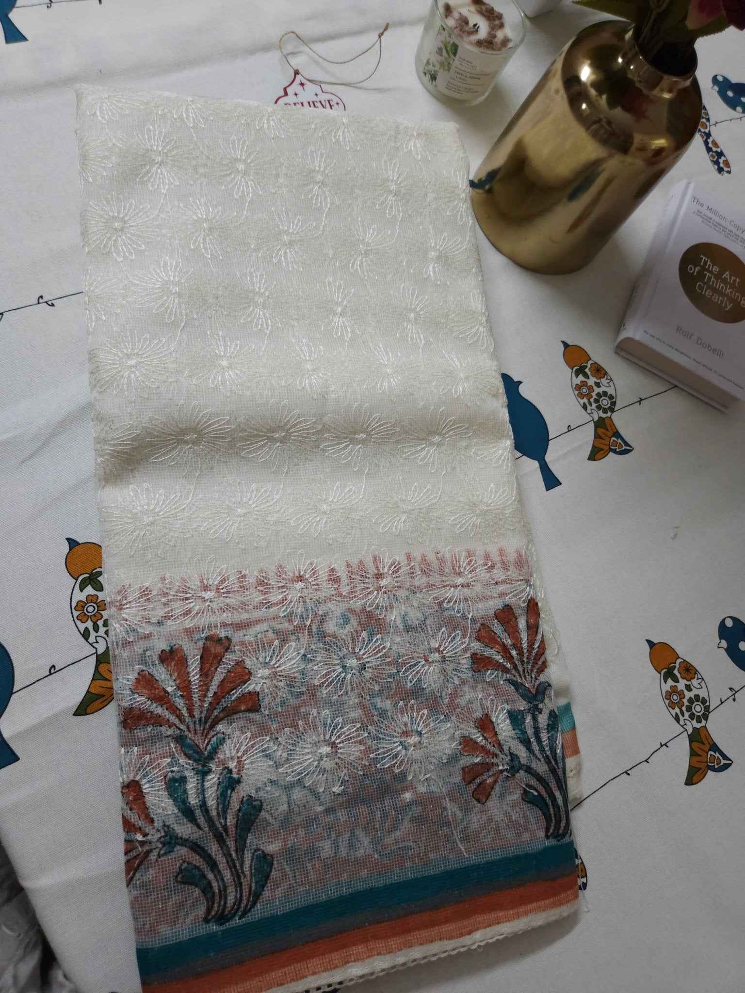 White Phulkari Kota Saree - Traditional Elegance by ATB