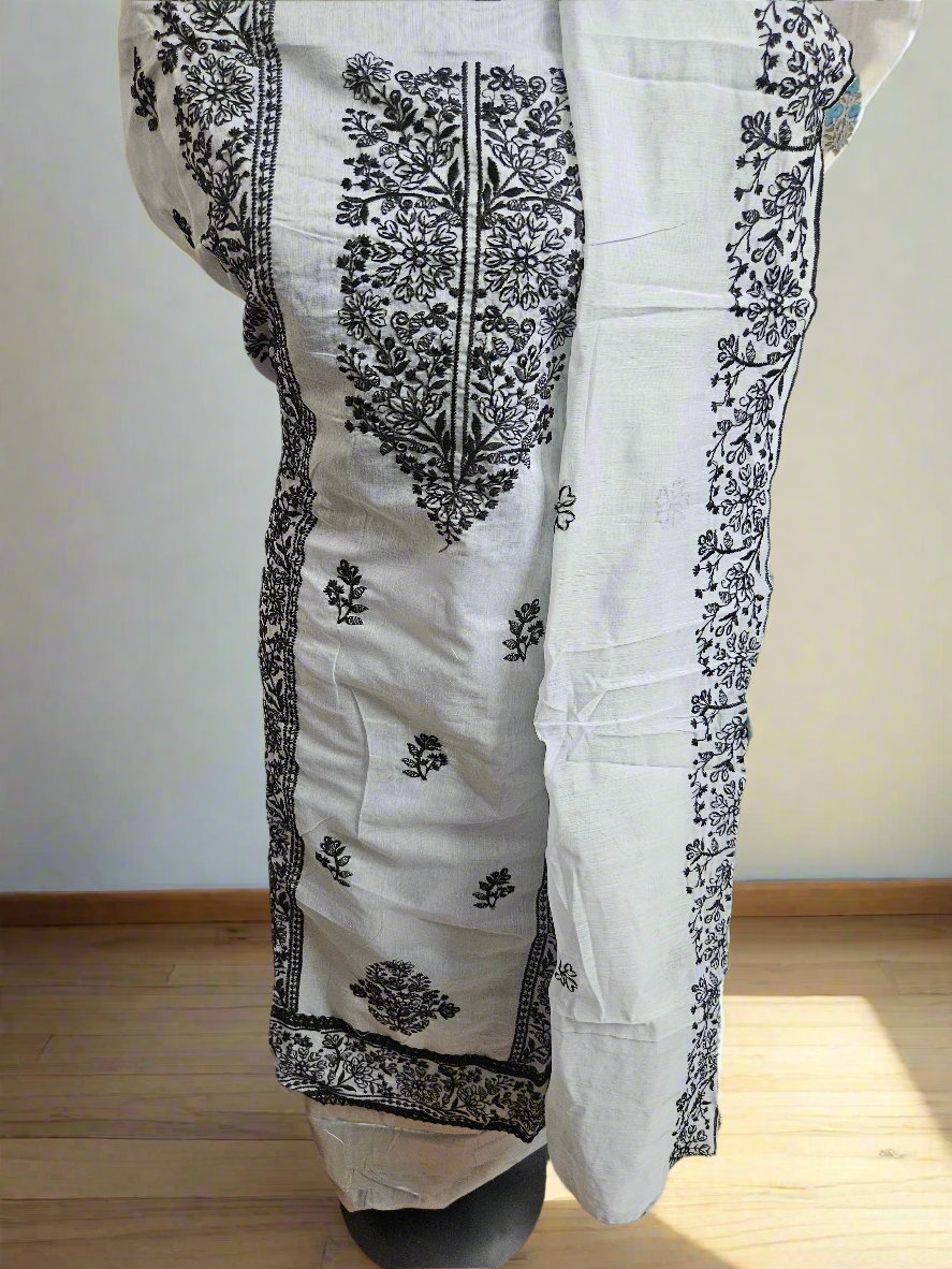 Ash and black full embroiderey - Chanderi cotton unstitched material - ATB ✨️ - All things Beautiful ✨️