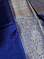 Royal Blue Chiniya Silk Saree for Elegant Traditional Wear - ATB