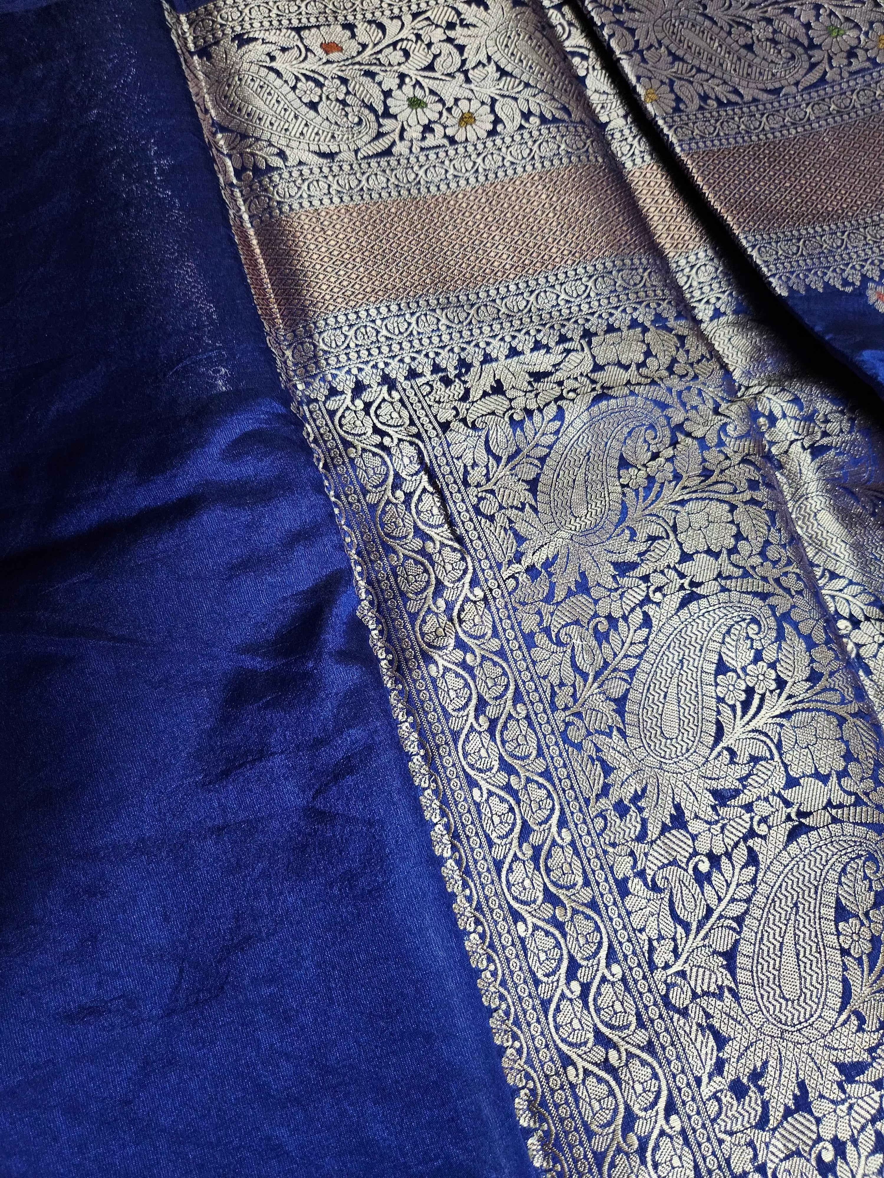 Royal Blue Chiniya Silk Saree for Elegant Traditional Wear - ATB