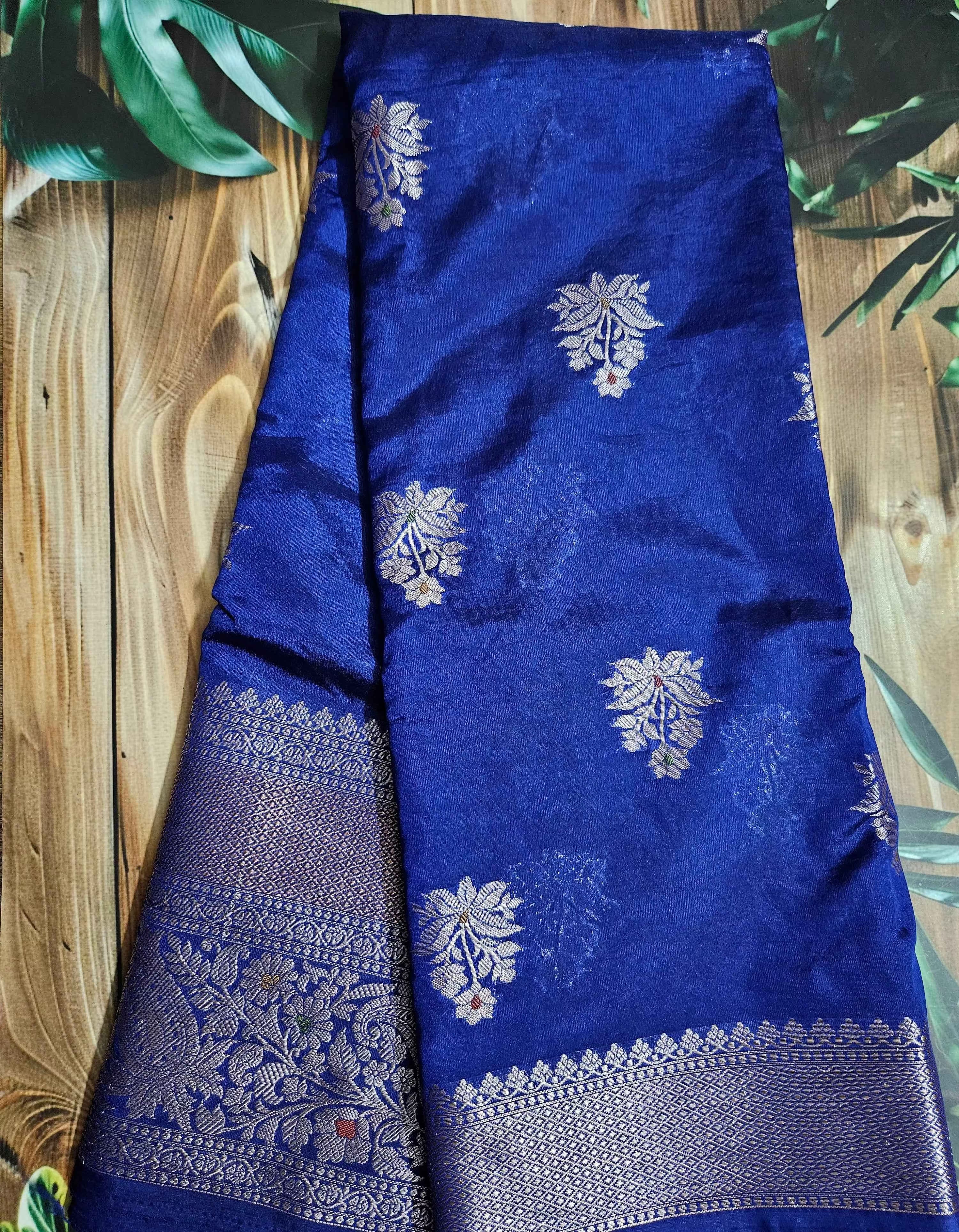 Royal Blue Chiniya Silk Saree for Elegant Traditional Wear - ATB