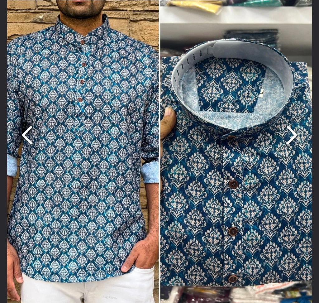 Men's Jaipur Print Short Kurta - Full Sleeves - Stylish Attire from ATB - All things Beautiful ✨️