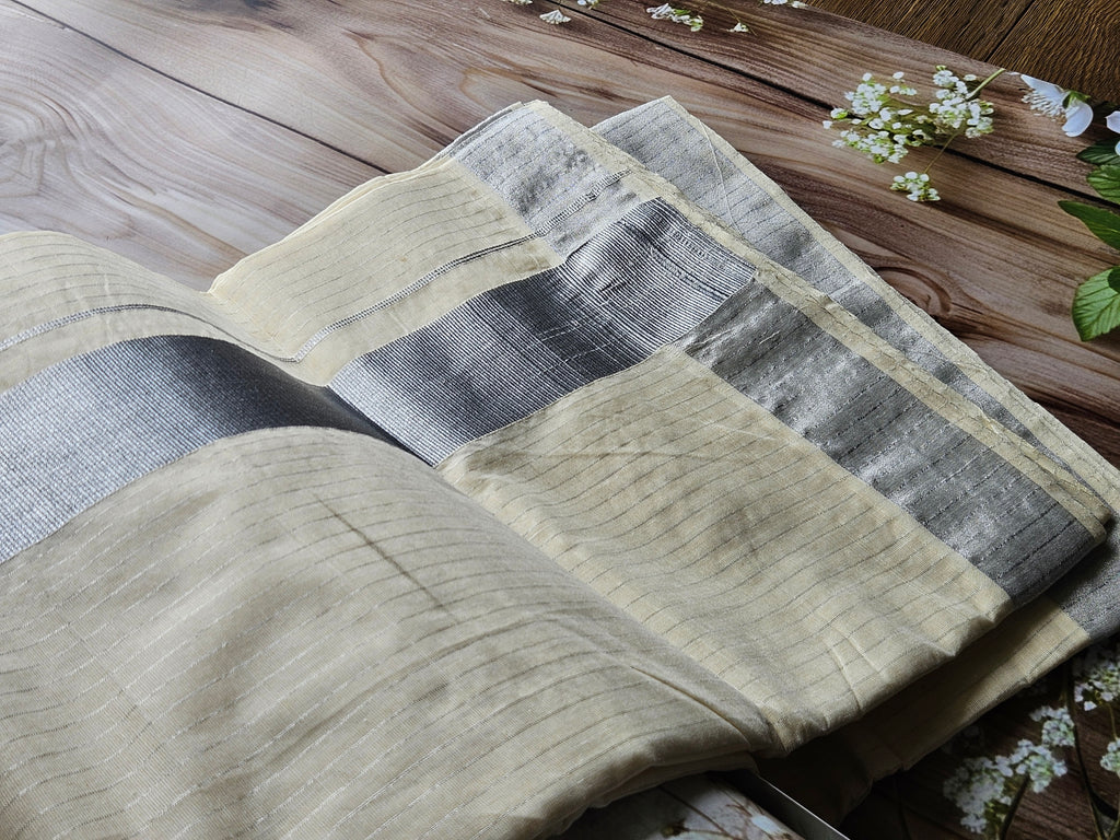 Kerala Silver Stripes Saree - Elegant ATB Design - All things Beautiful ✨️