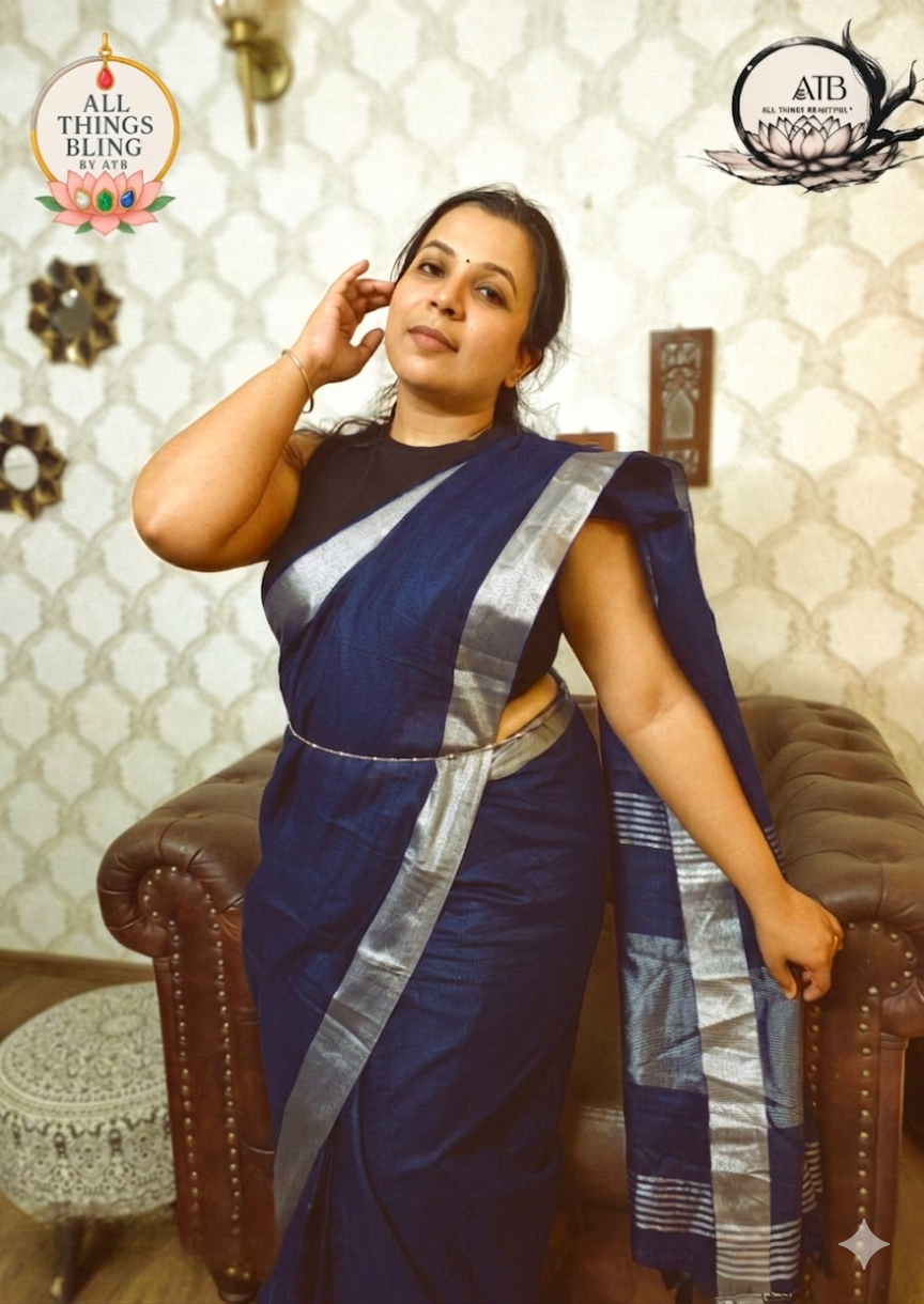 Premium Linen Sarees with Silver Zari - All things Beautiful ✨️