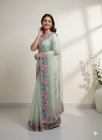 Organza saree- Bird embroidery- ATB - All things Beautiful ✨️