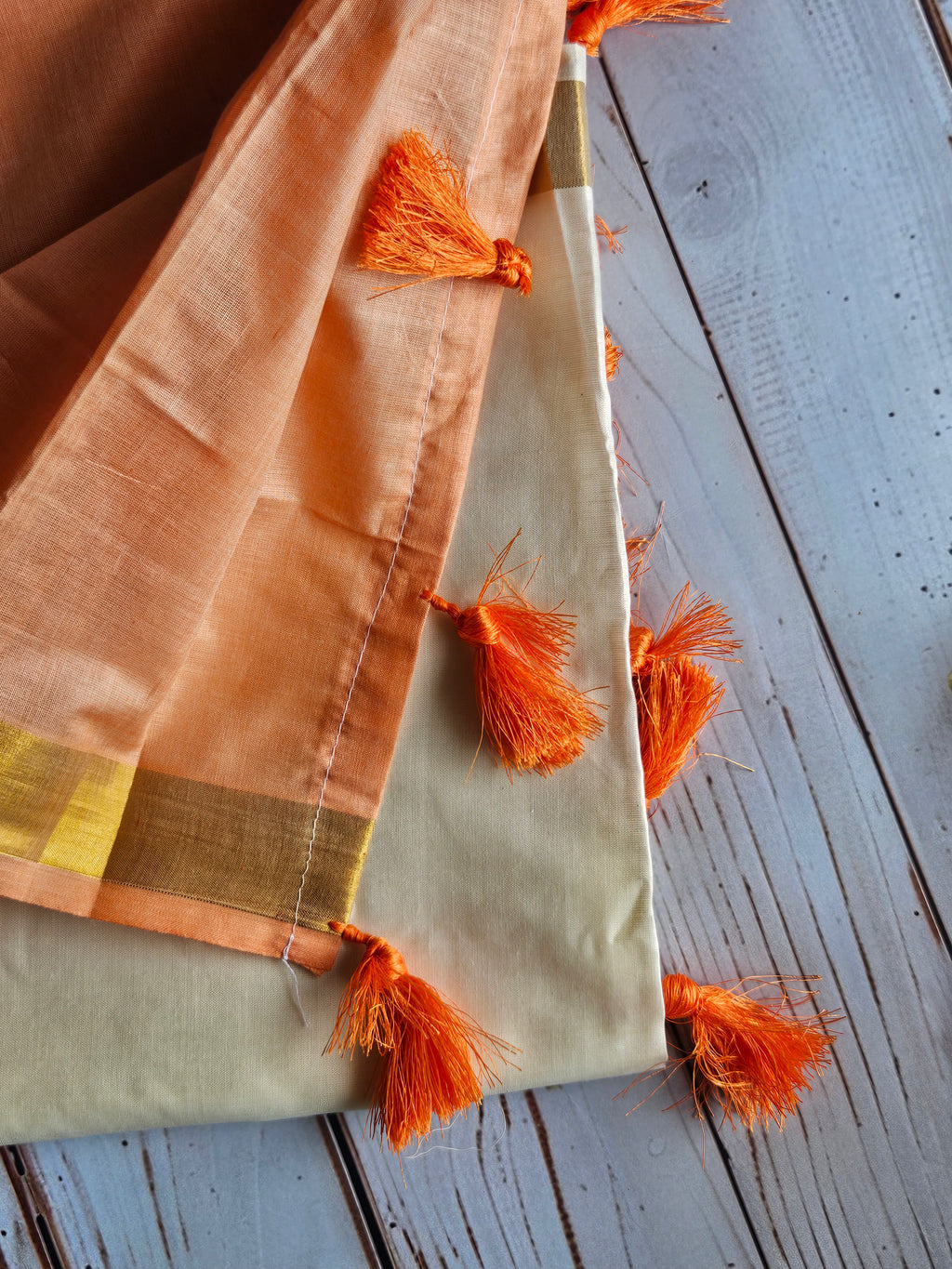 Kerala Kasavu Half Dyed Saree in Mul Cotton - ATB - All things Beautiful ✨️