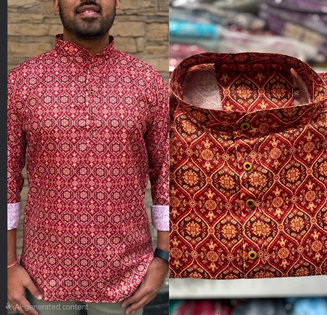 Men's Short kurta - Jaipur Print - Full sleeves - ATB - All things Beautiful ✨️