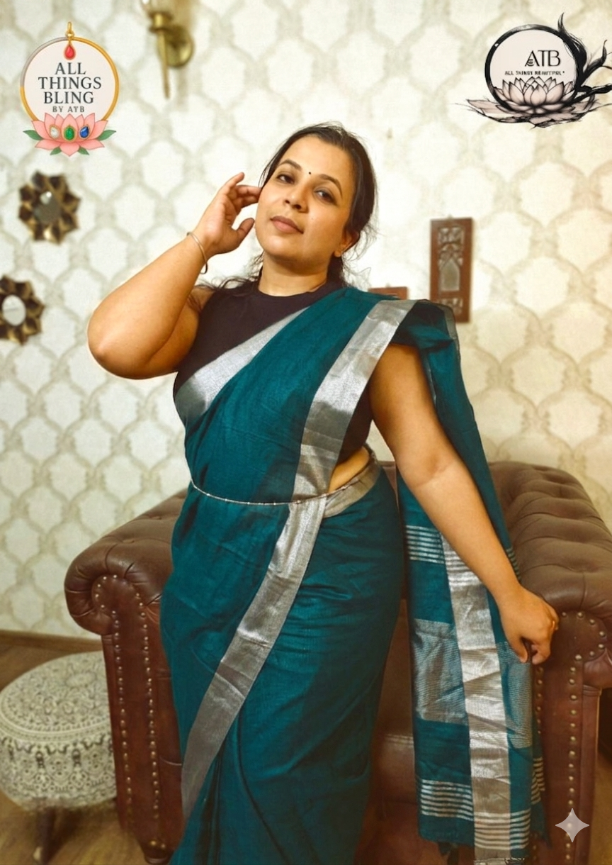 Premium Linen Sarees with Silver Zari - All things Beautiful ✨️